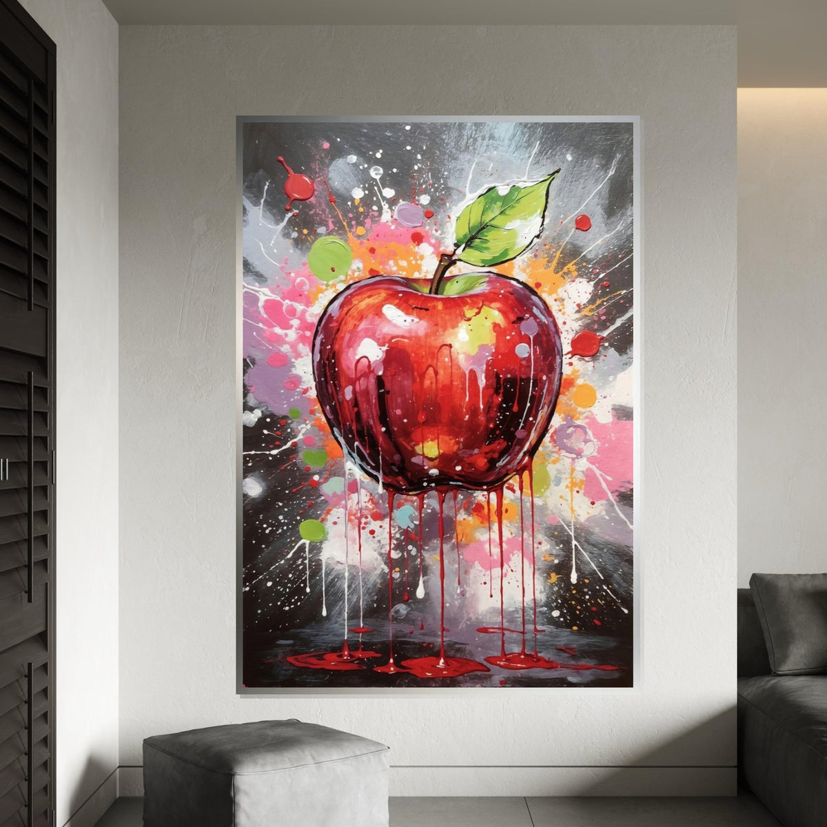 Dripping Apple Canvas, Abstract Fruit Art, Color Splash Wall Print, Modern Wall Art Canvas Design, Ready To Hang Decoration