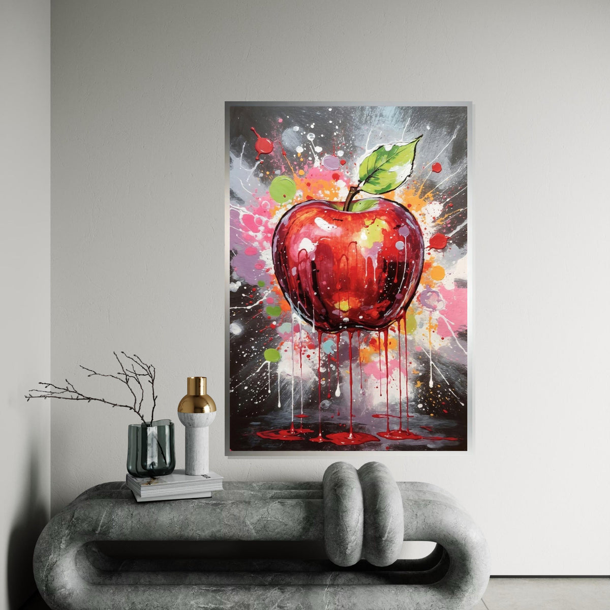 Dripping Apple Canvas, Abstract Fruit Art, Color Splash Wall Print, Modern Wall Art Canvas Design, Ready To Hang Decoration
