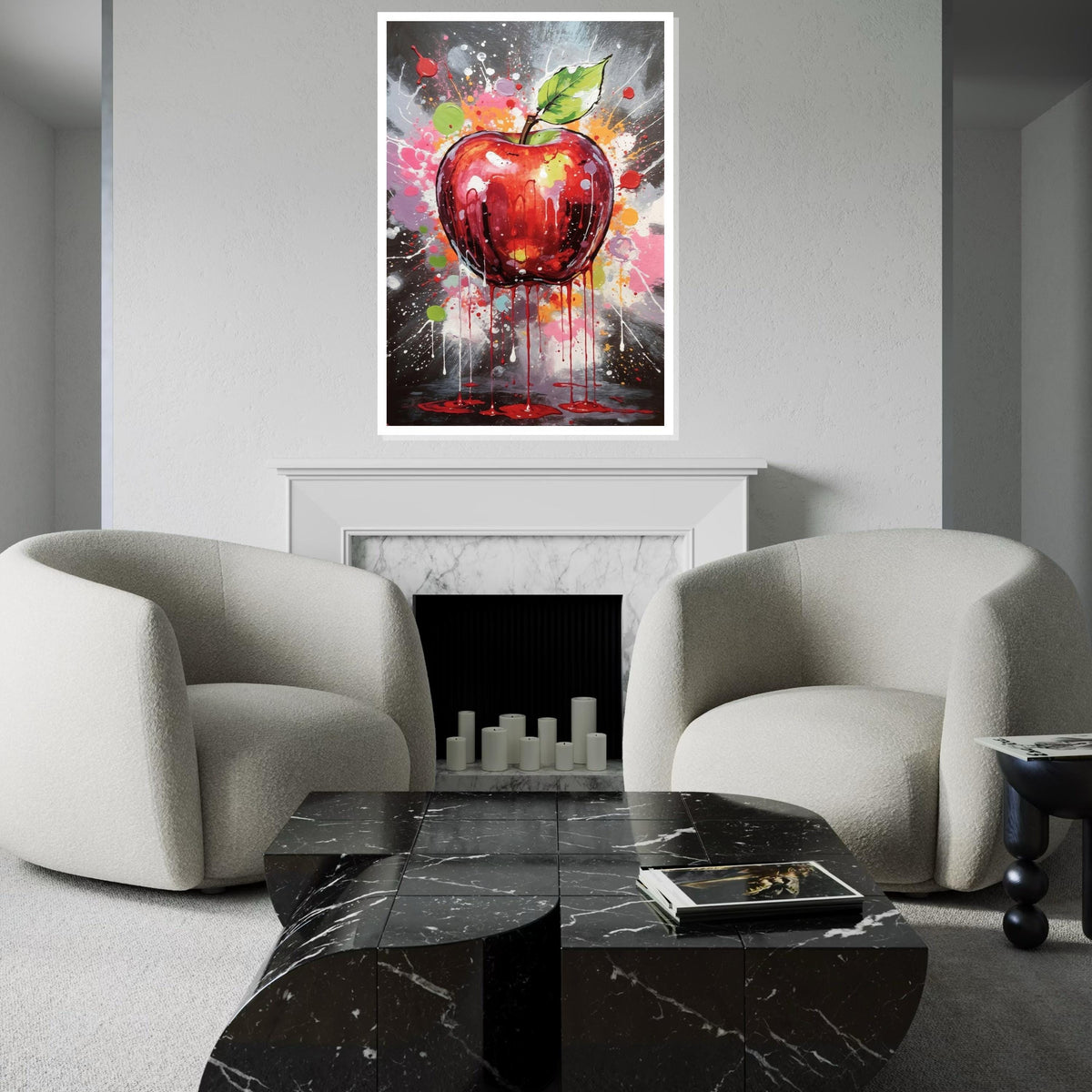 Dripping Apple Canvas, Abstract Fruit Art, Color Splash Wall Print, Modern Wall Art Canvas Design, Ready To Hang Decoration