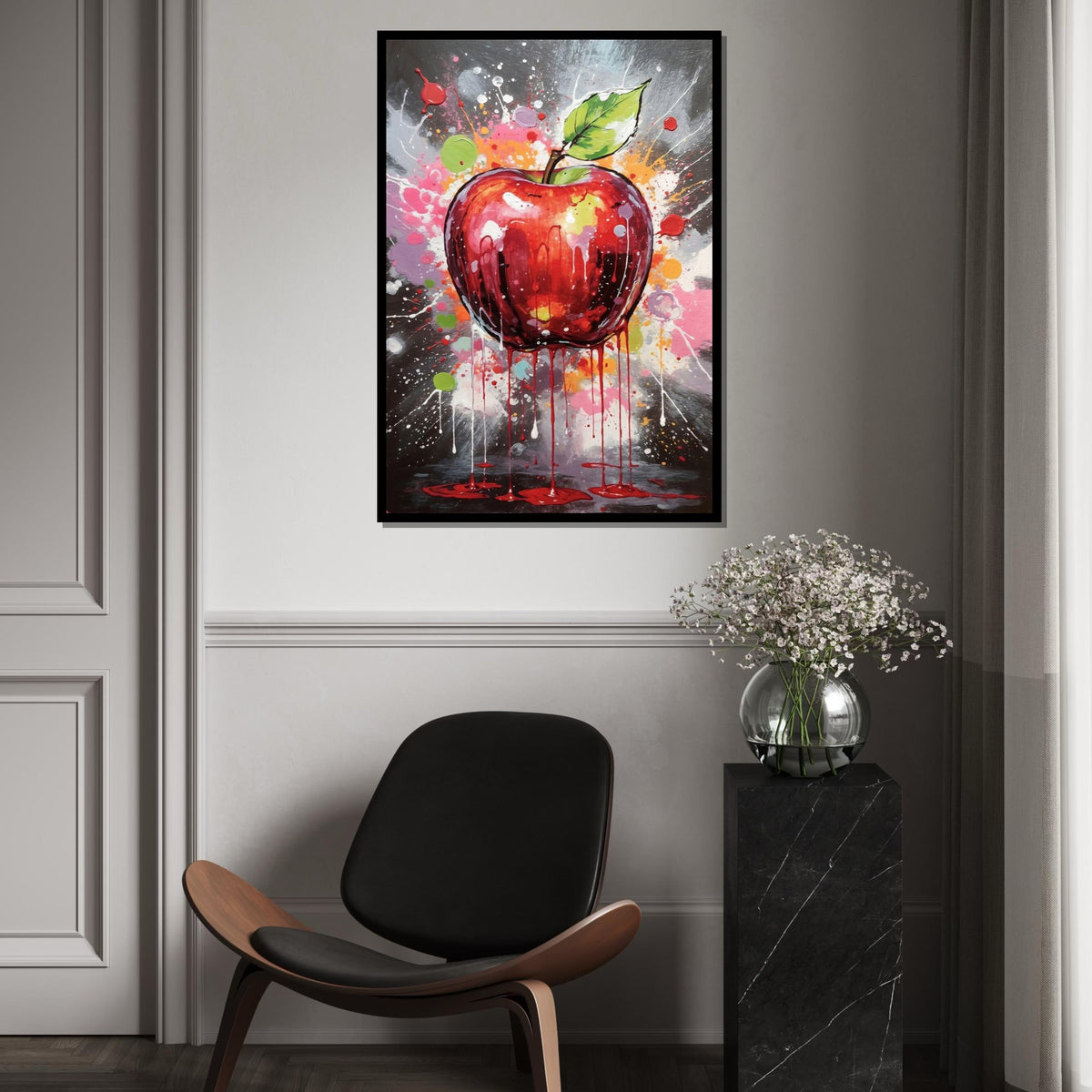 Dripping Apple Canvas, Abstract Fruit Art, Color Splash Wall Print, Modern Wall Art Canvas Design, Ready To Hang Decoration