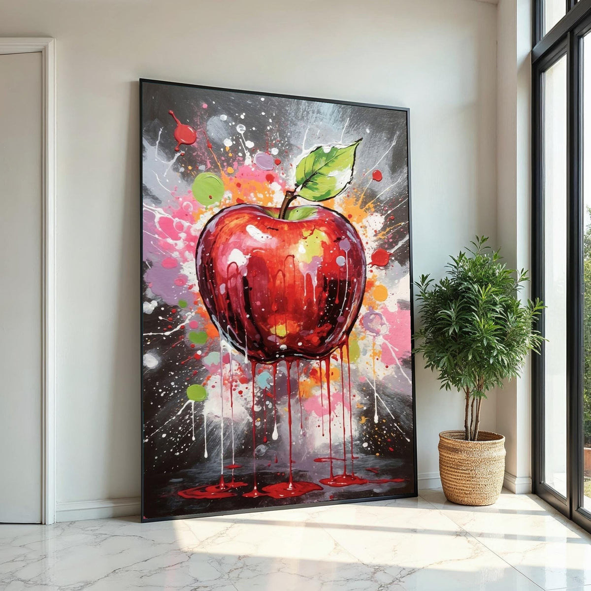 Dripping Apple Canvas, Abstract Fruit Art, Color Splash Wall Print, Modern Wall Art Canvas Design, Ready To Hang Decoration