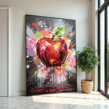 Dripping Apple Canvas, Abstract Fruit Art, Color Splash Wall Print, Modern Wall Art Canvas Design, Ready To Hang Decoration