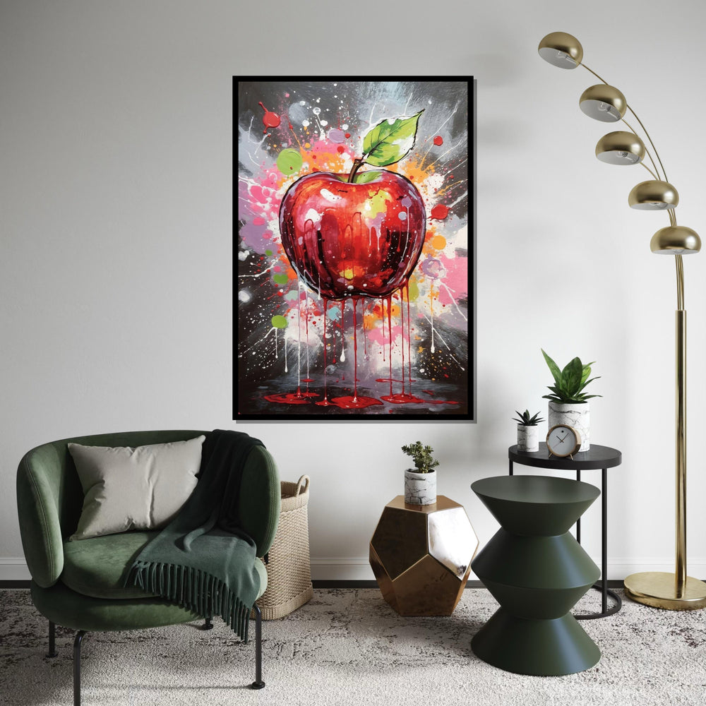 Dripping Apple Canvas, Abstract Fruit Art, Color Splash Wall Print, Modern Wall Art Canvas Design, Ready To Hang Decoration