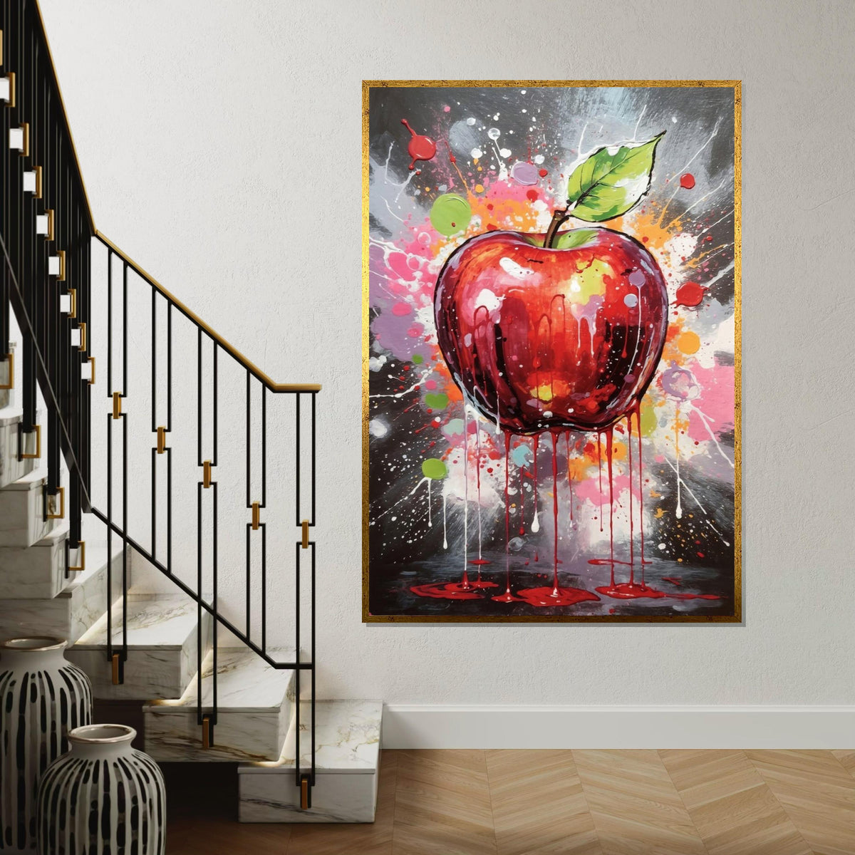 Dripping Apple Canvas, Abstract Fruit Art, Color Splash Wall Print, Modern Wall Art Canvas Design, Ready To Hang Decoration