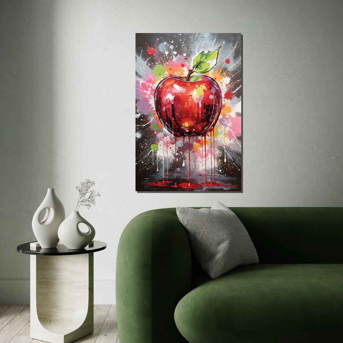 Dripping Apple Canvas, Abstract Fruit Art, Color Splash Wall Print, Modern Wall Art Canvas Design, Ready To Hang Decoration