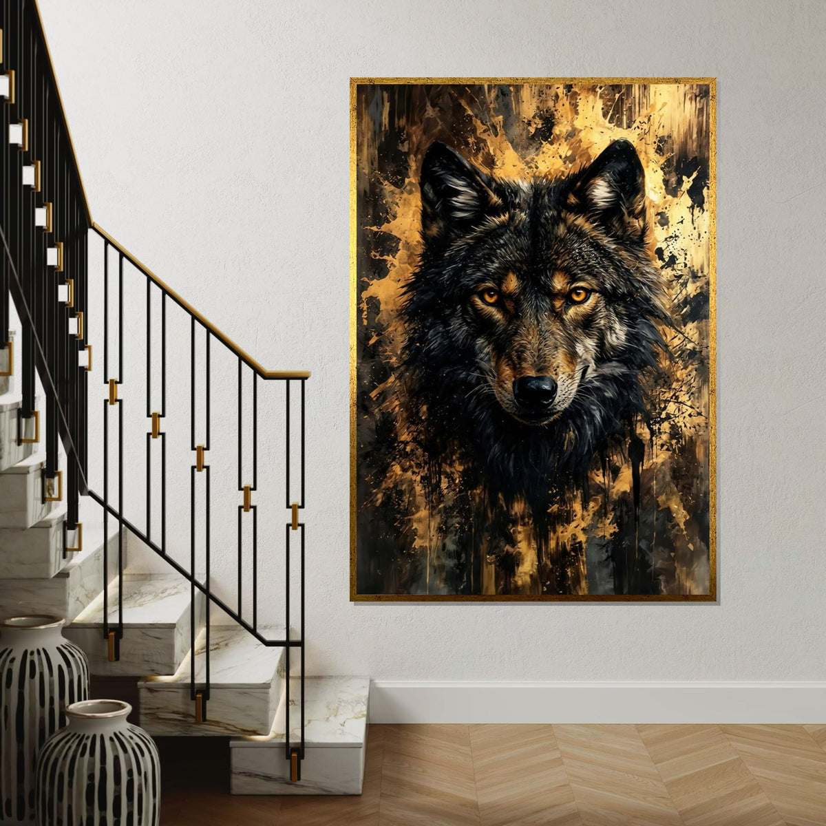 Majestic Wolf Canvas, Wolf Wall Art, Animal Portrait Art, Abstract Wolf Print, Wall Art Canvas Design, Ready to Hang Decoration
