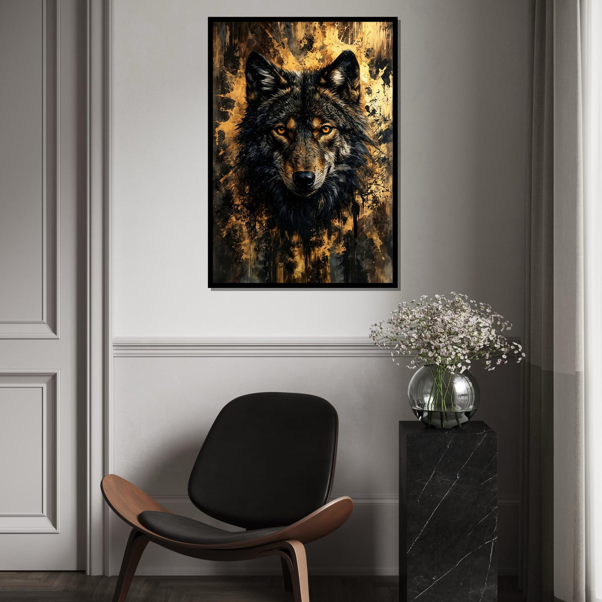 Majestic Wolf Canvas, Wolf Wall Art, Animal Portrait Art, Abstract Wolf Print, Wall Art Canvas Design, Ready to Hang Decoration