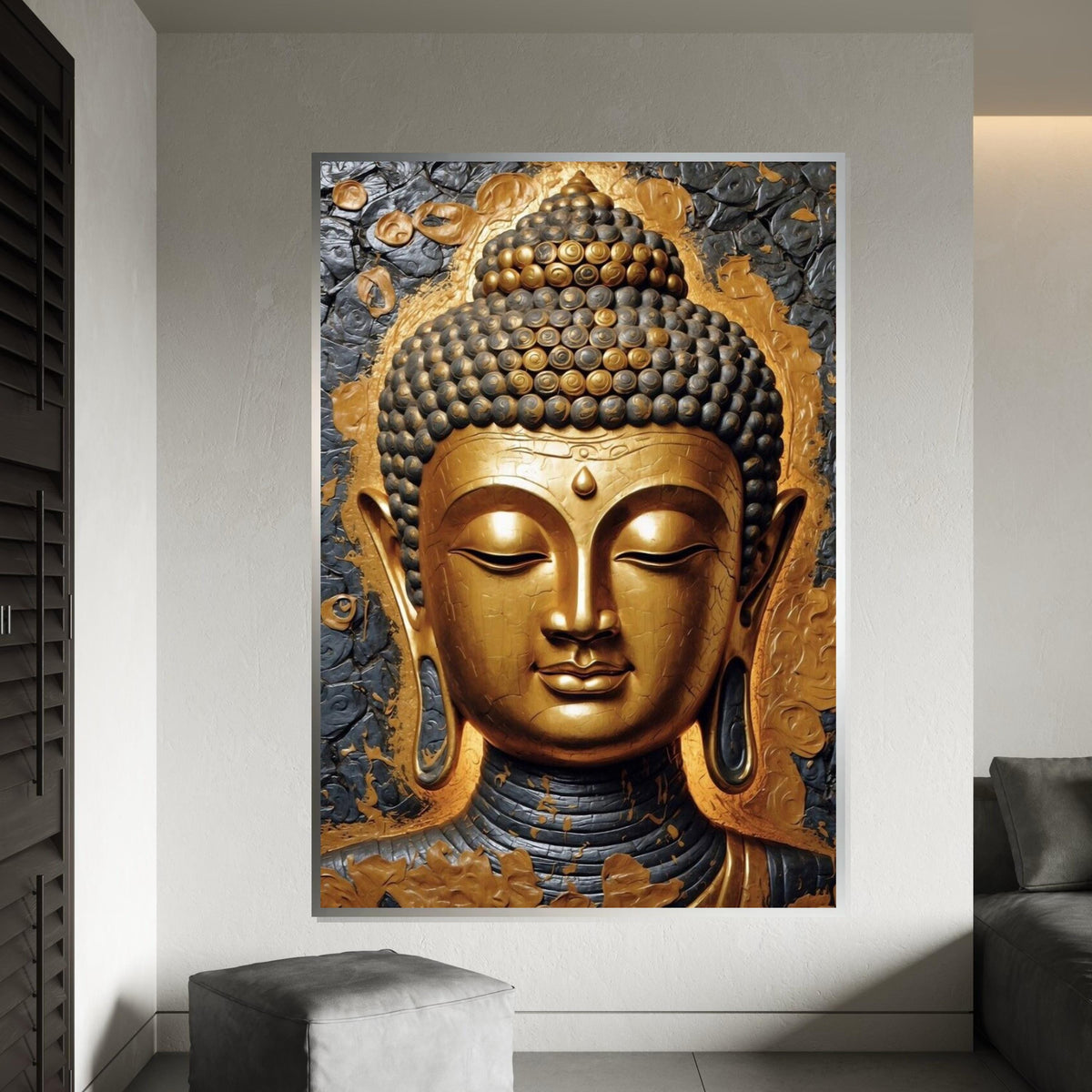Golden Buddha Canvas Wall Art, Mindful Decor, Spiritual Home Decor, Tranquil Buddha Art, Wall Art Canvas Design, Ready To Hang