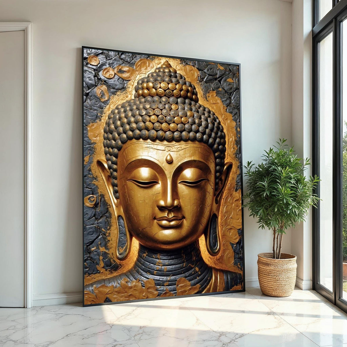 Golden Buddha Canvas Wall Art, Mindful Decor, Spiritual Home Decor, Tranquil Buddha Art, Wall Art Canvas Design, Ready To Hang