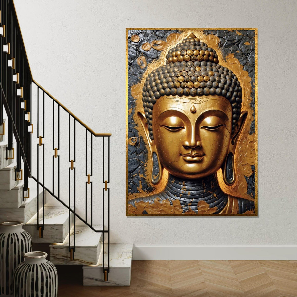 Golden Buddha Canvas Wall Art, Mindful Decor, Spiritual Home Decor, Tranquil Buddha Art, Wall Art Canvas Design, Ready To Hang
