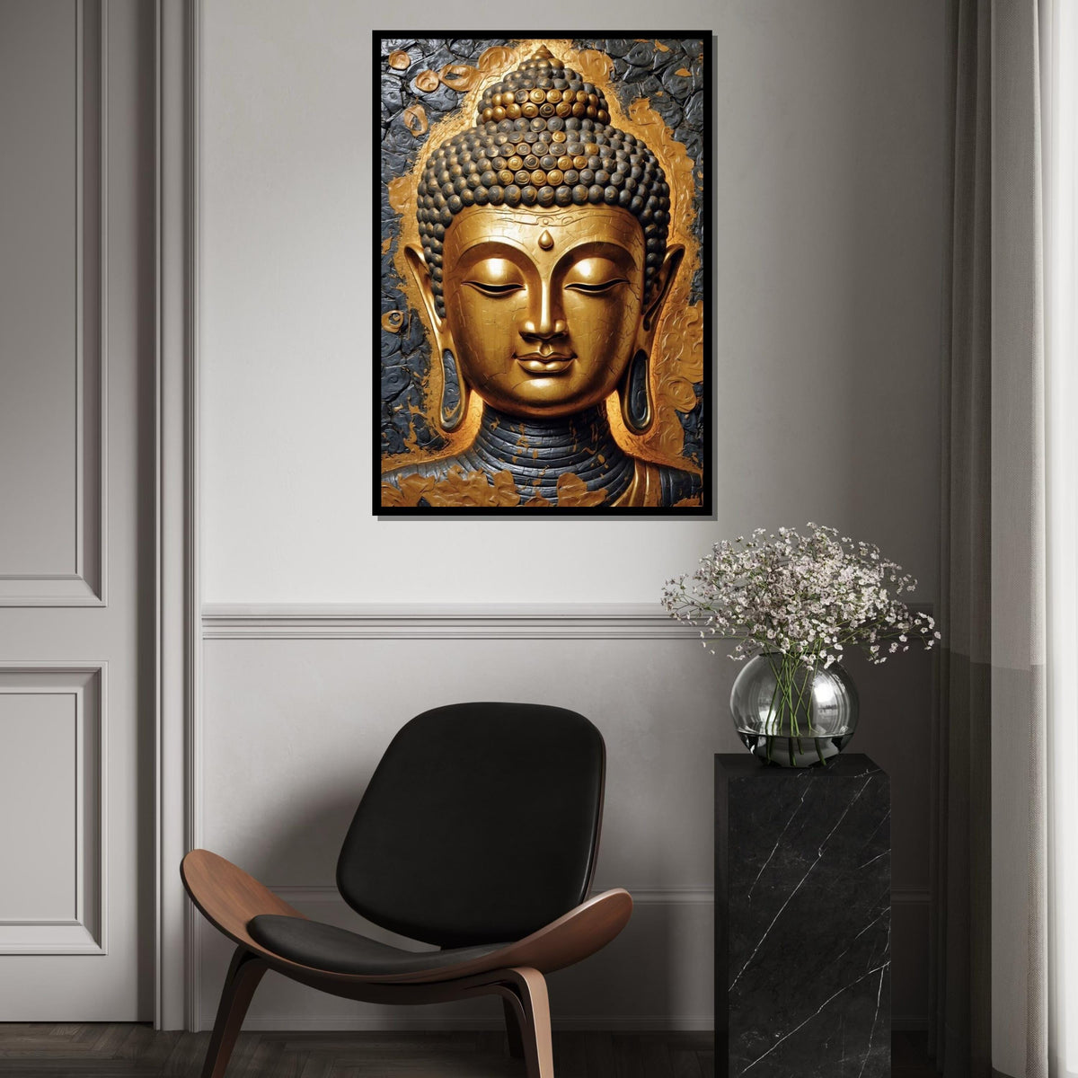 Golden Buddha Canvas Wall Art, Mindful Decor, Spiritual Home Decor, Tranquil Buddha Art, Wall Art Canvas Design, Ready To Hang