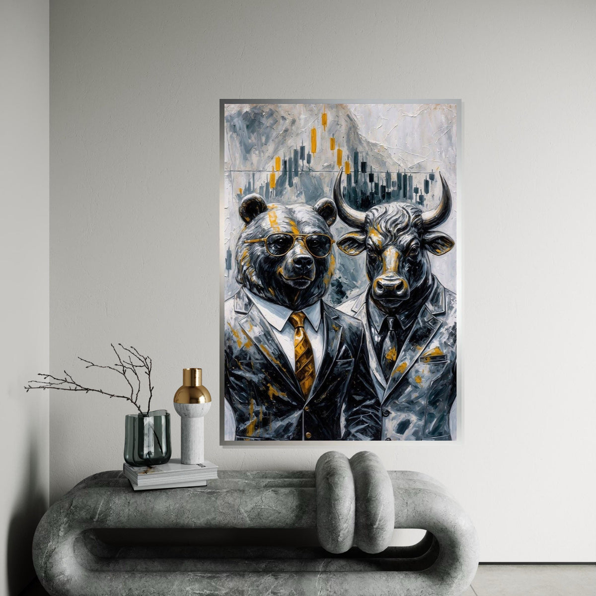 Bear Bull Finance Canvas, Stock Market Art, Wall Street Bull Bear Canvas, Wall Art Canvas Design, Ready To Hang Business Decor