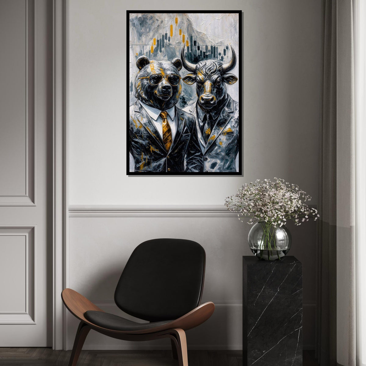 Bear Bull Finance Canvas, Stock Market Art, Wall Street Bull Bear Canvas, Wall Art Canvas Design, Ready To Hang Business Decor