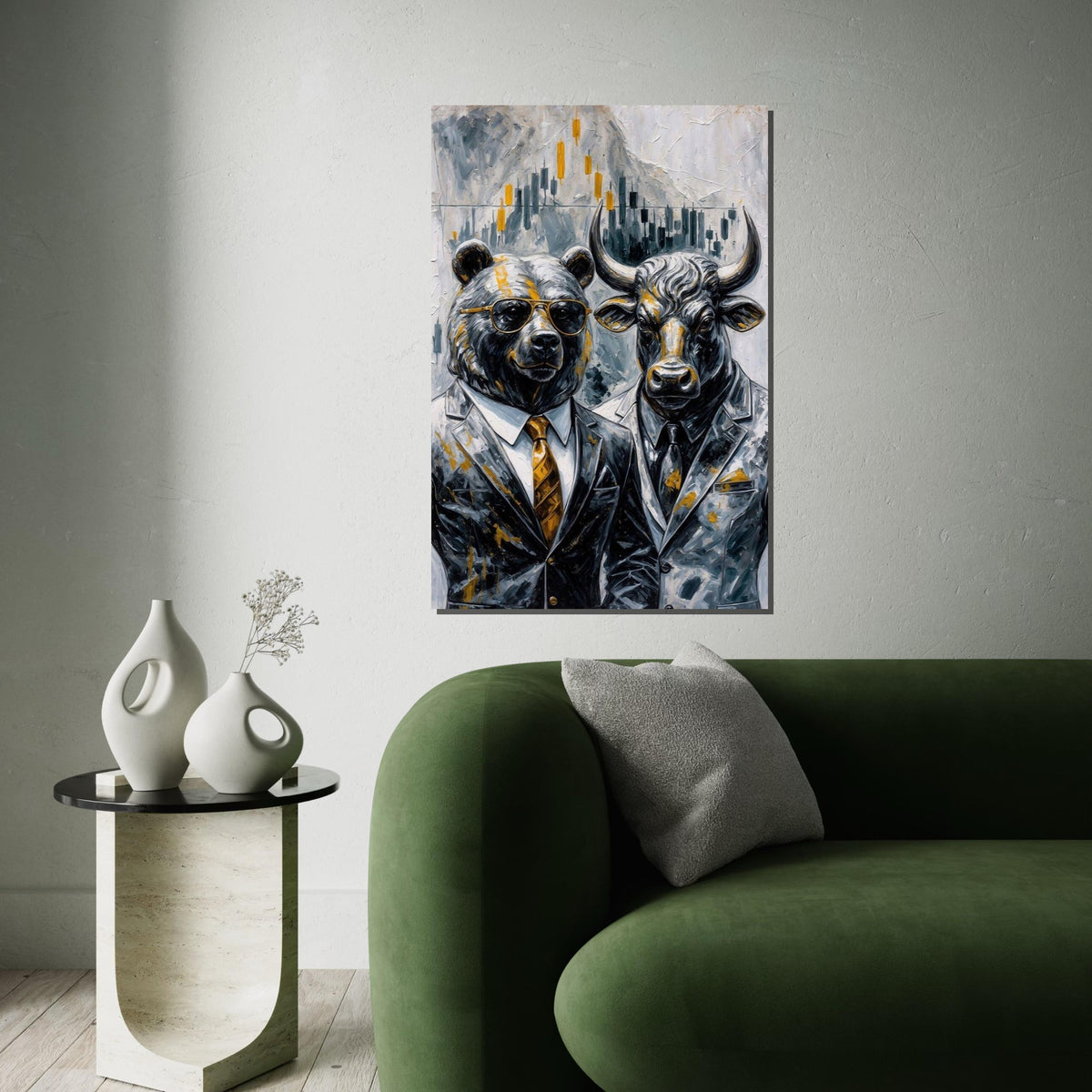Bear Bull Finance Canvas, Stock Market Art, Wall Street Bull Bear Canvas, Wall Art Canvas Design, Ready To Hang Business Decor