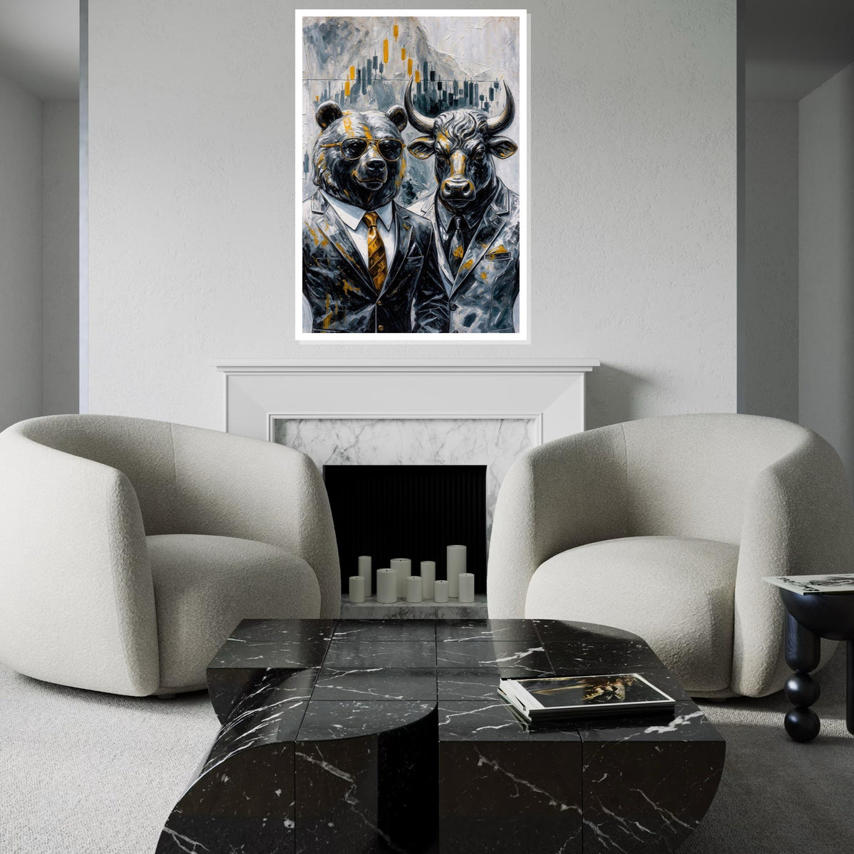 Bear Bull Finance Canvas, Stock Market Art, Wall Street Bull Bear Canvas, Wall Art Canvas Design, Ready To Hang Business Decor