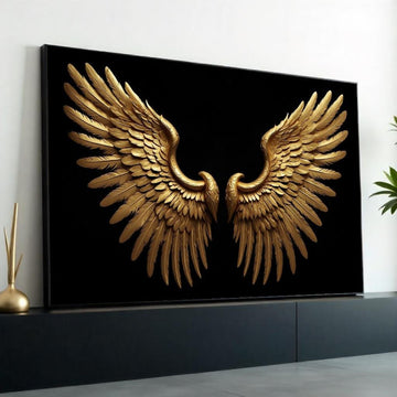 Golden Angel Wings Canvas, Luxurious Wing Decor, Angel Wings Wall Art, Feathered Elegance Canvas, Wall Art Canvas Design, Ready to Hang