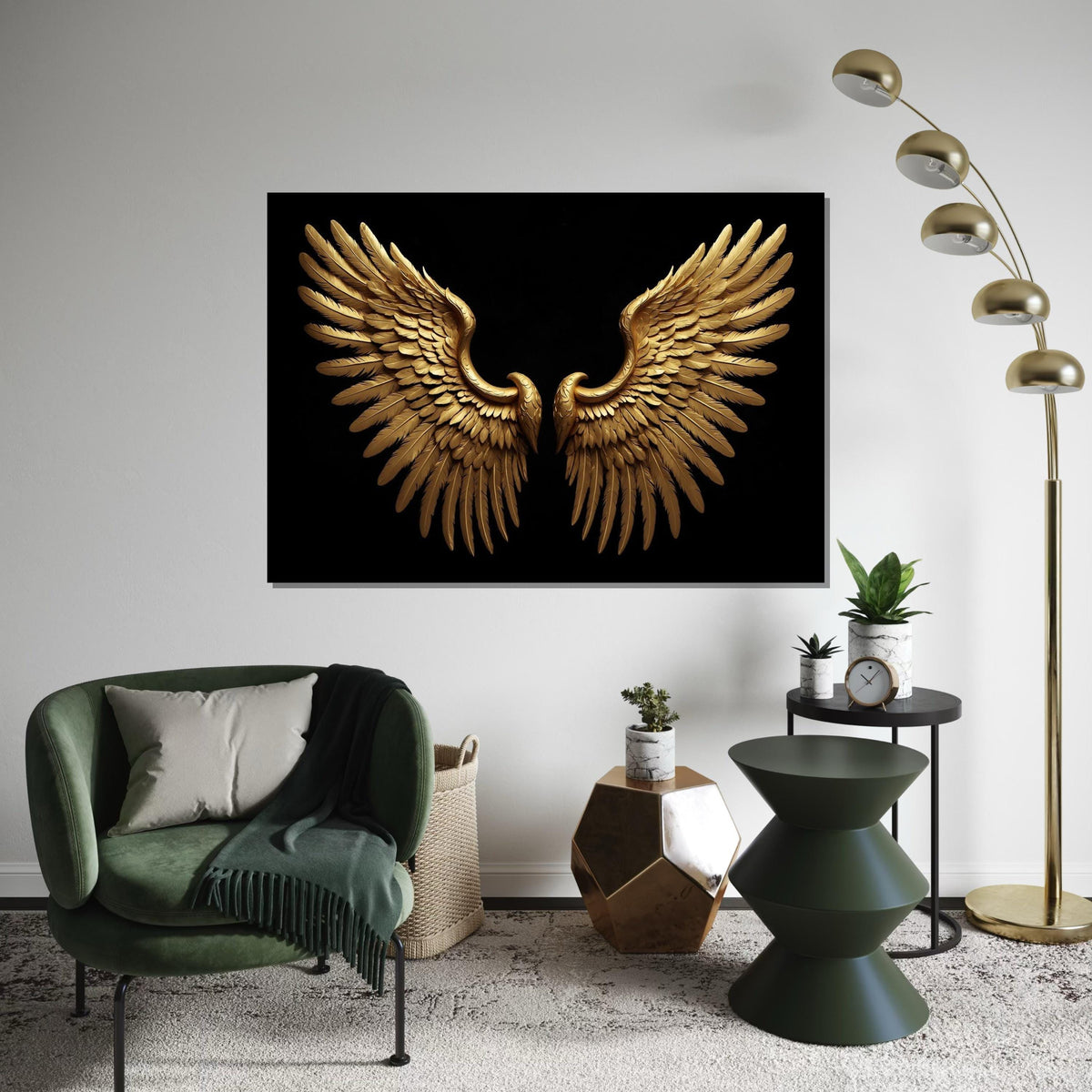 Golden Angel Wings Canvas, Luxurious Wing Decor, Angel Wings Wall Art, Feathered Elegance Canvas, Wall Art Canvas Design, Ready to Hang