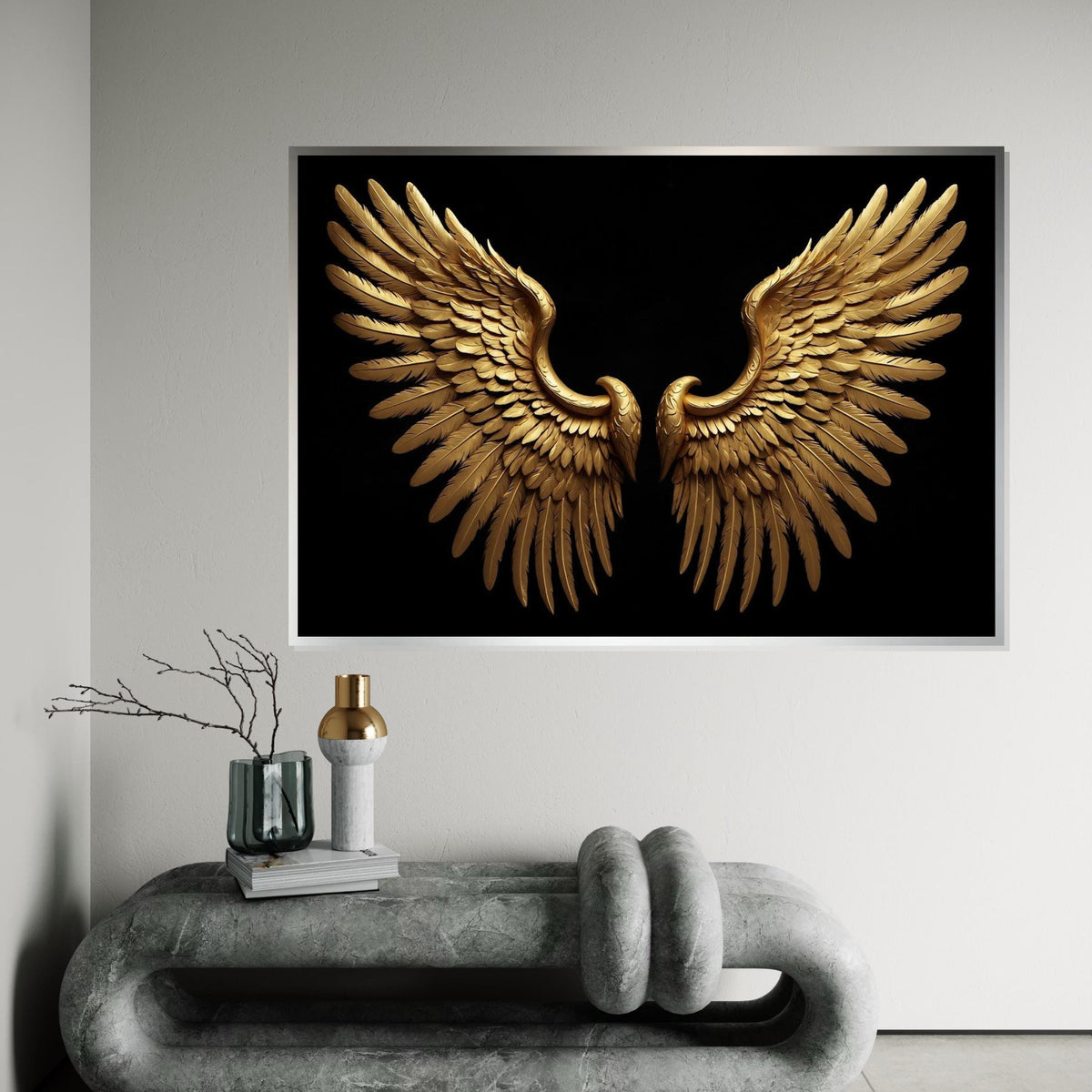 Golden Angel Wings Canvas, Luxurious Wing Decor, Angel Wings Wall Art, Feathered Elegance Canvas, Wall Art Canvas Design, Ready to Hang