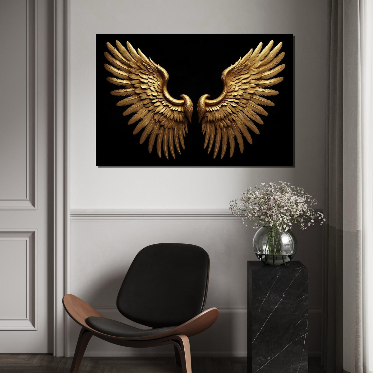 Golden Angel Wings Canvas, Luxurious Wing Decor, Angel Wings Wall Art, Feathered Elegance Canvas, Wall Art Canvas Design, Ready to Hang