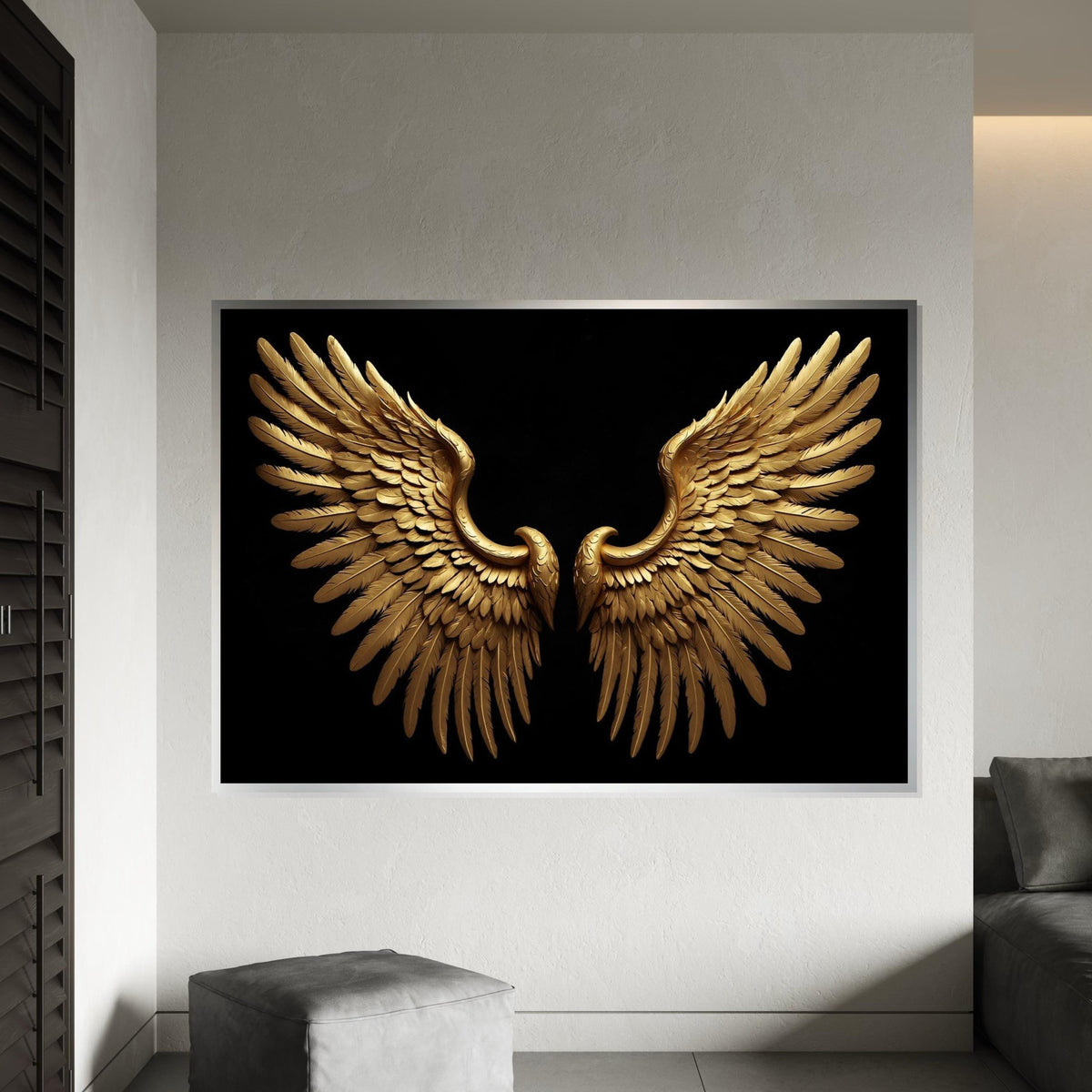 Golden Angel Wings Canvas, Luxurious Wing Decor, Angel Wings Wall Art, Feathered Elegance Canvas, Wall Art Canvas Design, Ready to Hang