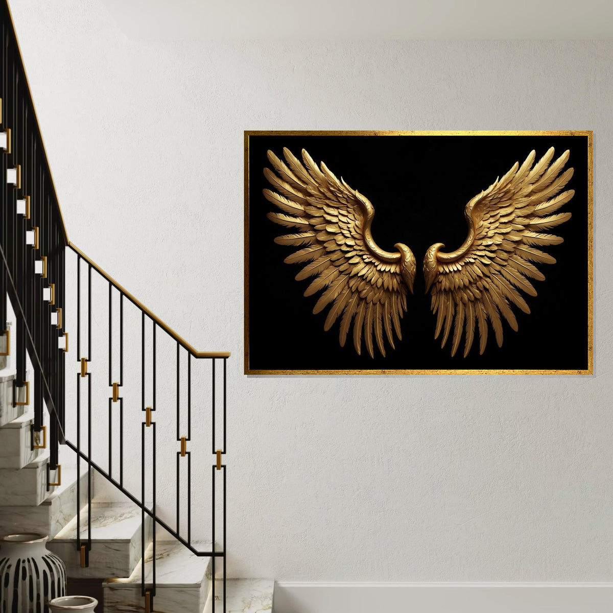 Golden Angel Wings Canvas, Luxurious Wing Decor, Angel Wings Wall Art, Feathered Elegance Canvas, Wall Art Canvas Design, Ready to Hang