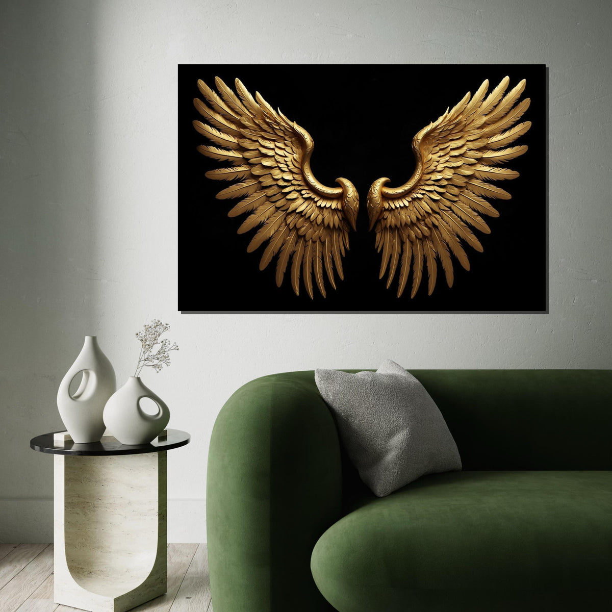 Golden Angel Wings Canvas, Luxurious Wing Decor, Angel Wings Wall Art, Feathered Elegance Canvas, Wall Art Canvas Design, Ready to Hang