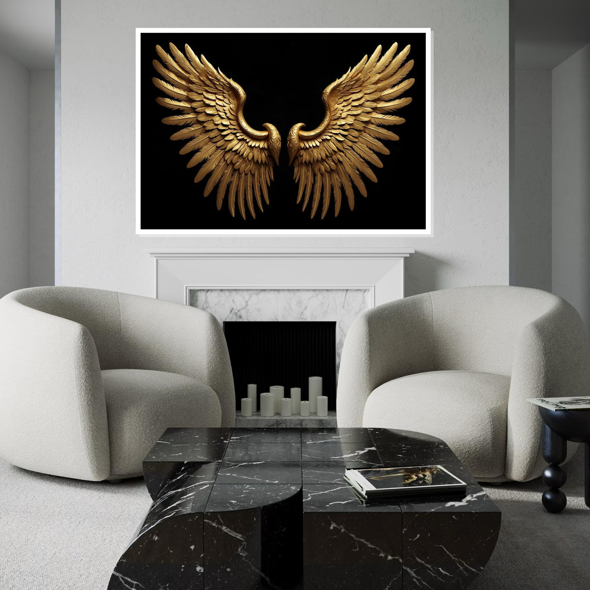 Golden Angel Wings Canvas, Luxurious Wing Decor, Angel Wings Wall Art, Feathered Elegance Canvas, Wall Art Canvas Design, Ready to Hang