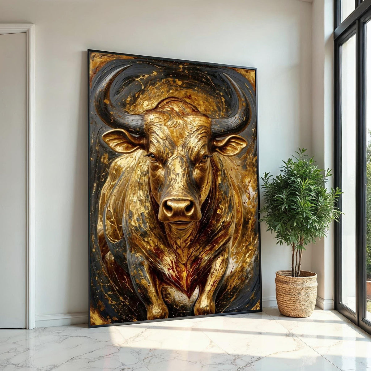 Golden Bull Canvas, Majestic Bull Art, Animal Wall Art, Gold Bull Wall Print, Canvas Design, Ready To Hang Decoration