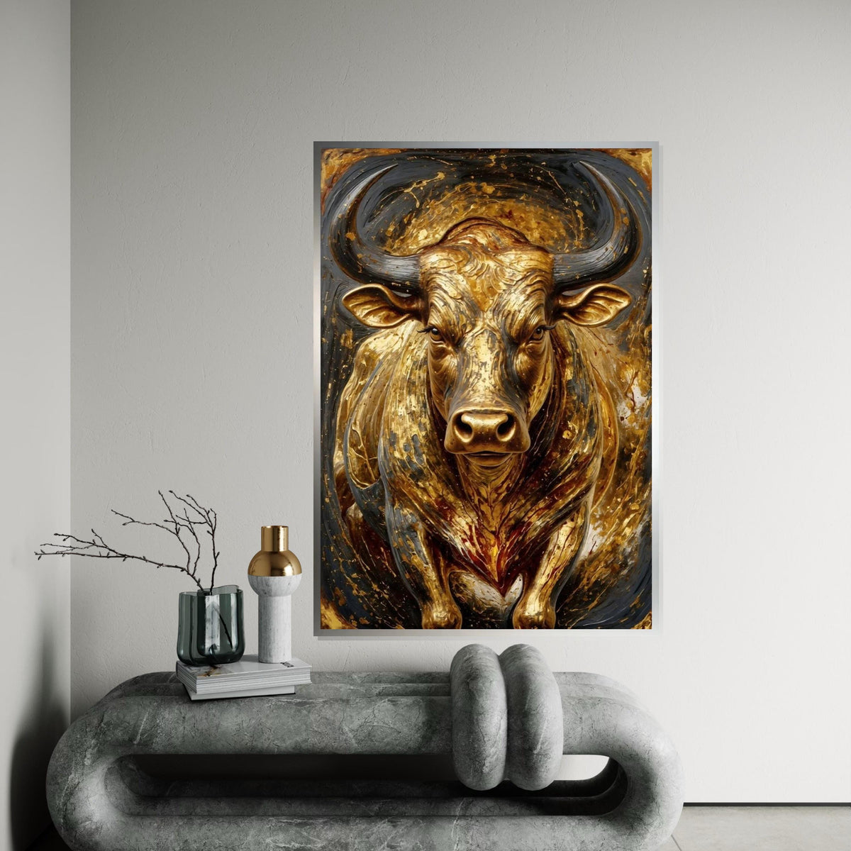 Golden Bull Canvas, Majestic Bull Art, Animal Wall Art, Gold Bull Wall Print, Canvas Design, Ready To Hang Decoration
