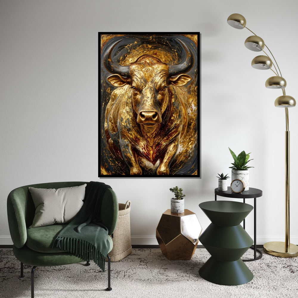 Golden Bull Canvas, Majestic Bull Art, Animal Wall Art, Gold Bull Wall Print, Canvas Design, Ready To Hang Decoration