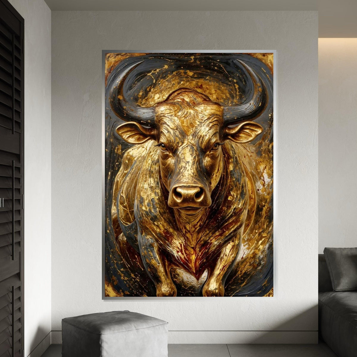 Golden Bull Canvas, Majestic Bull Art, Animal Wall Art, Gold Bull Wall Print, Canvas Design, Ready To Hang Decoration