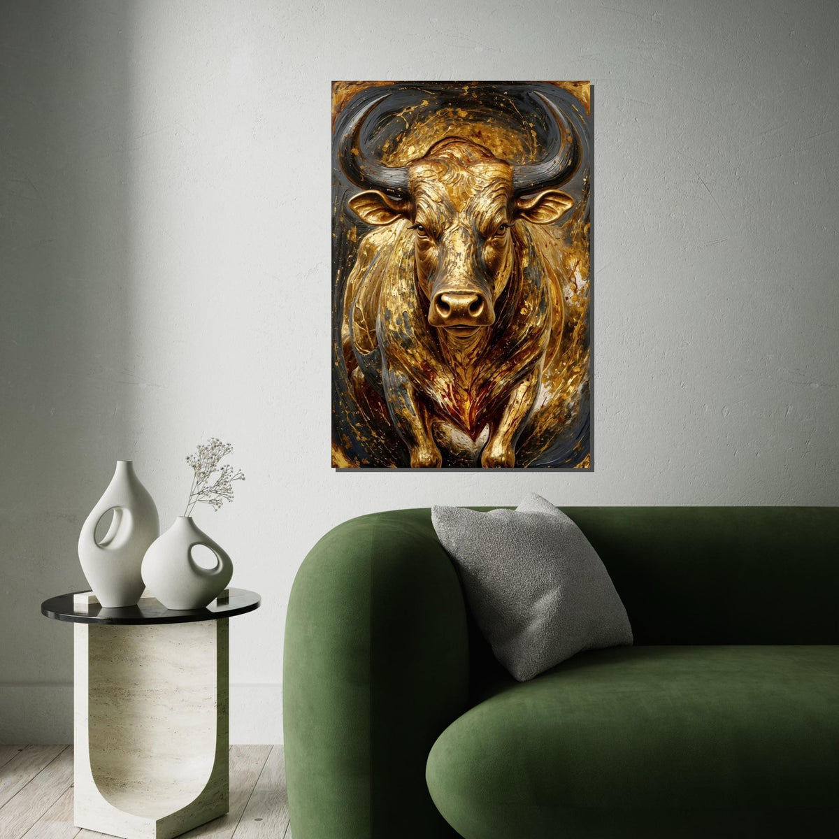 Golden Bull Canvas, Majestic Bull Art, Animal Wall Art, Gold Bull Wall Print, Canvas Design, Ready To Hang Decoration