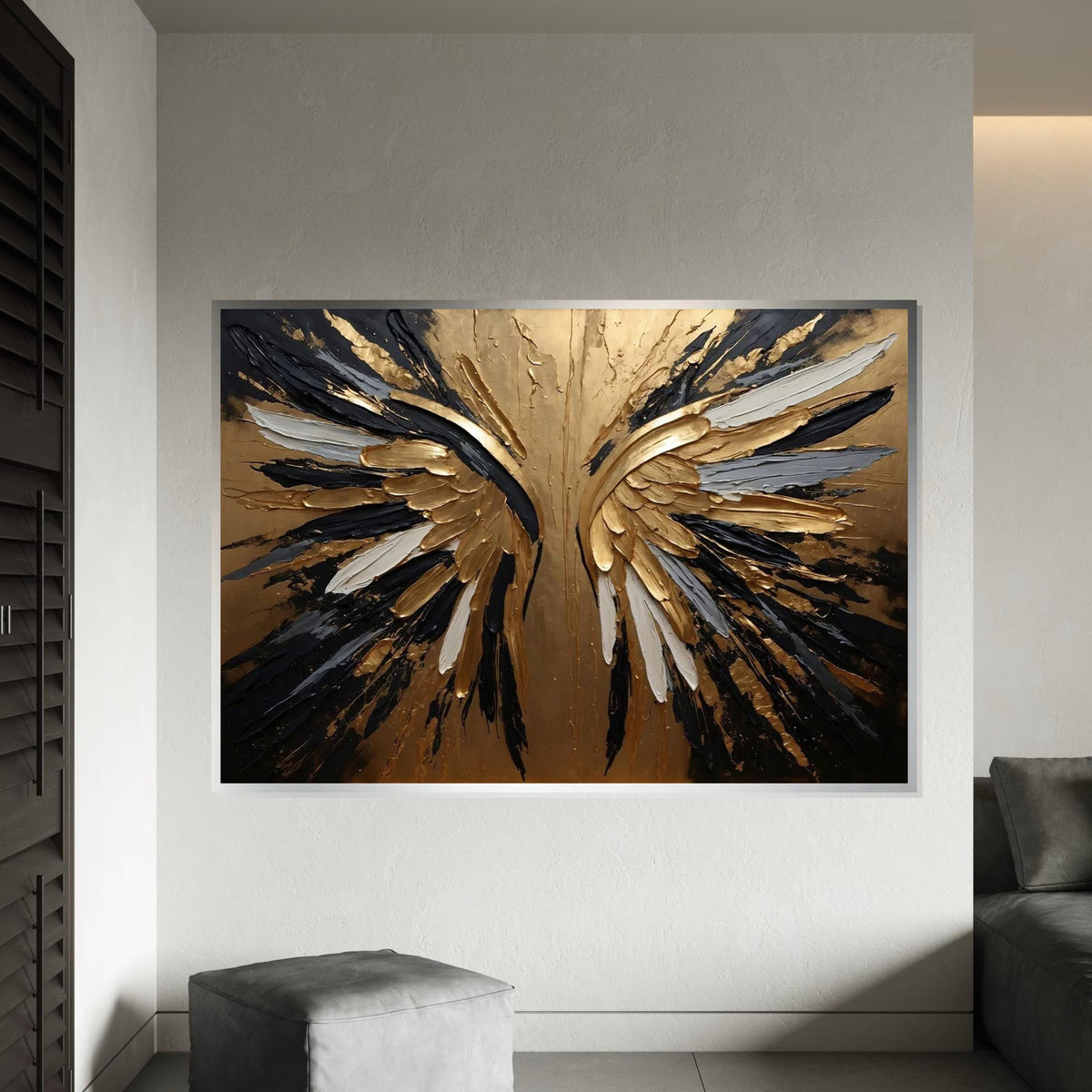 Golden Angel Wings Canvas, Abstract Angel Art, Gold  Black Wing Print, Wall Art Canvas Design, Ready To Hang Decoration