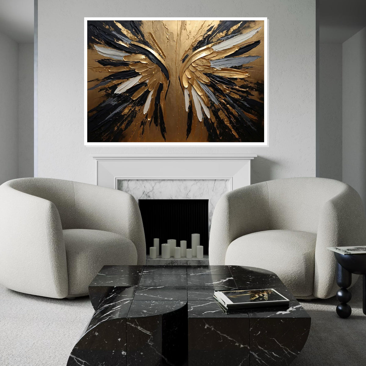 Golden Angel Wings Canvas, Abstract Angel Art, Gold  Black Wing Print, Wall Art Canvas Design, Ready To Hang Decoration