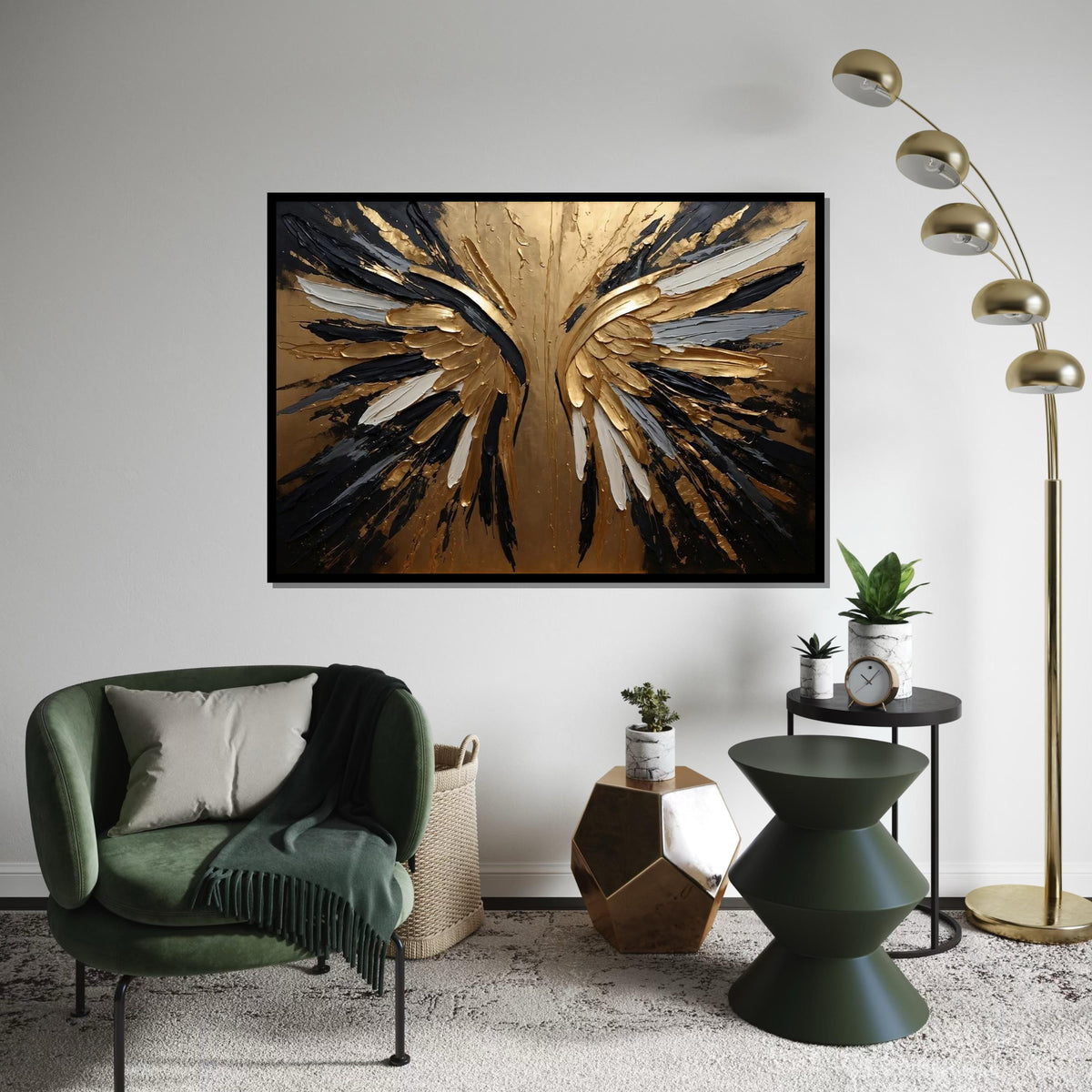 Golden Angel Wings Canvas, Abstract Angel Art, Gold  Black Wing Print, Wall Art Canvas Design, Ready To Hang Decoration