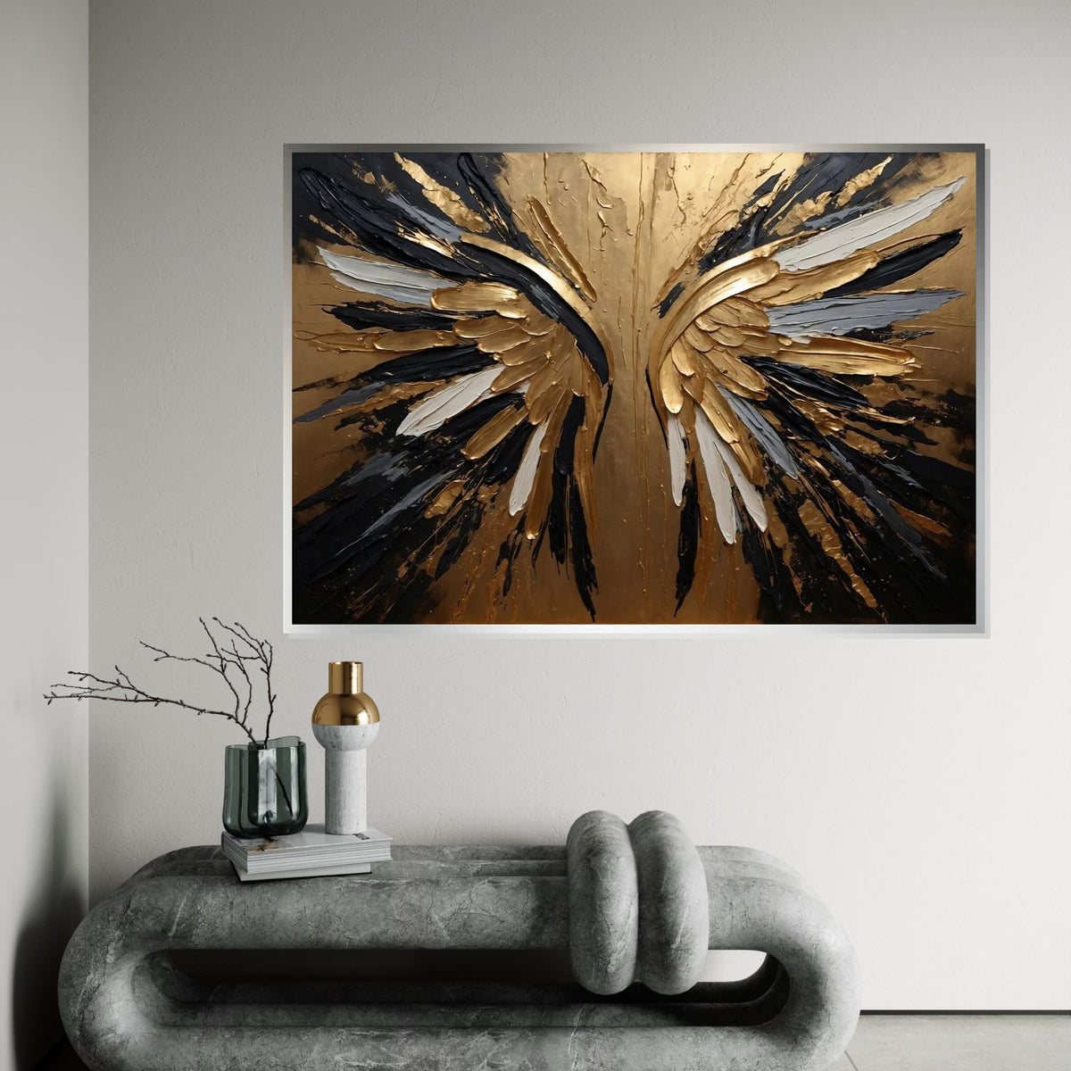 Golden Angel Wings Canvas, Abstract Angel Art, Gold  Black Wing Print, Wall Art Canvas Design, Ready To Hang Decoration