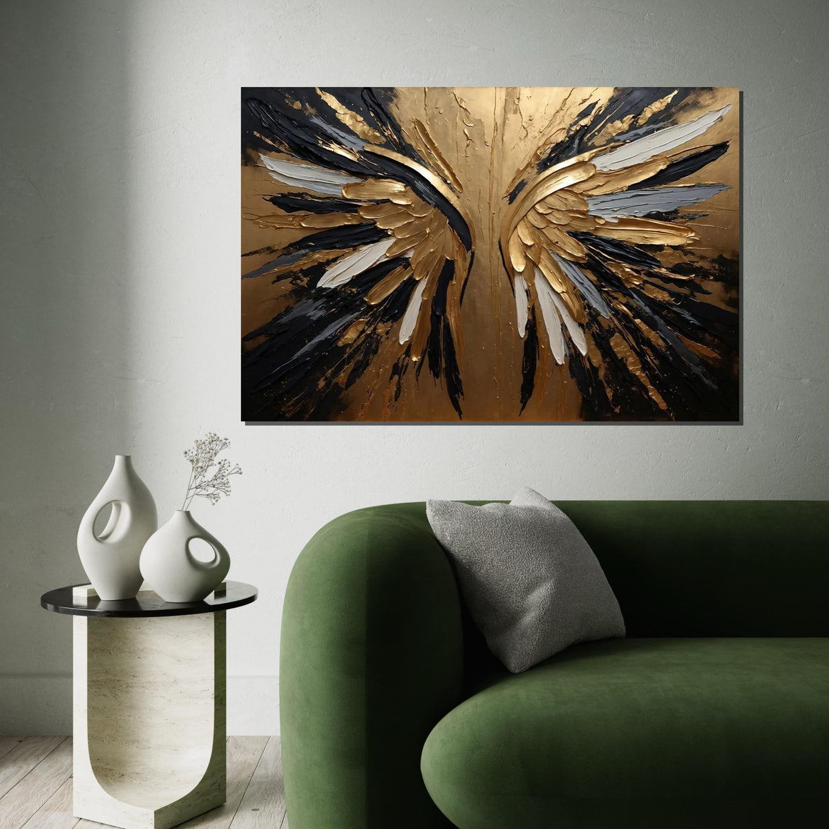 Golden Angel Wings Canvas, Abstract Angel Art, Gold  Black Wing Print, Wall Art Canvas Design, Ready To Hang Decoration