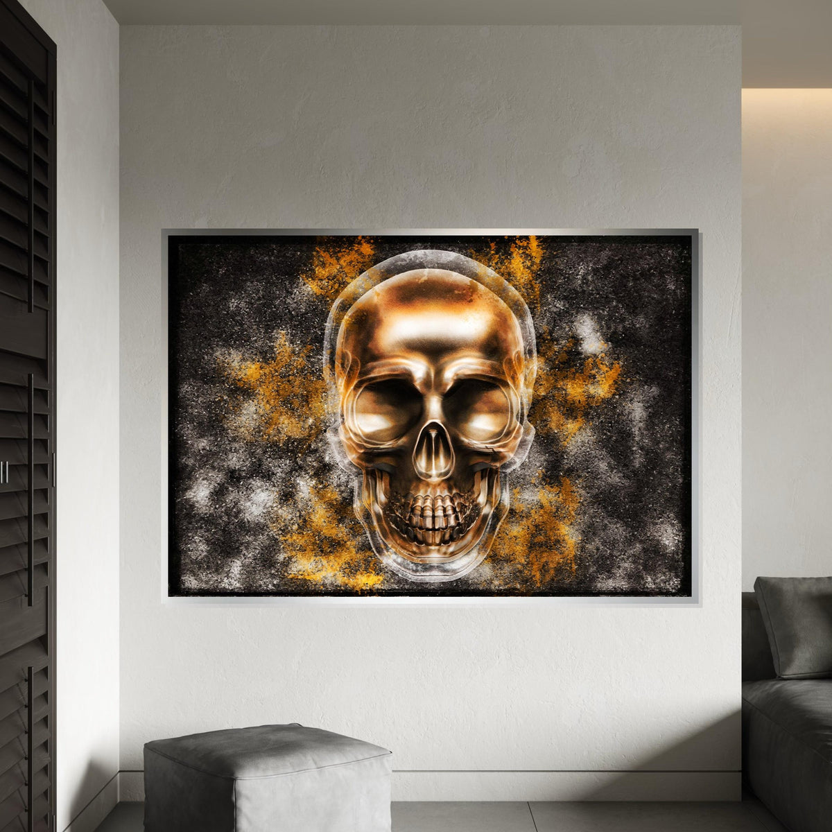 Golden Skull Canvas, Metallic Skull Art, Skull Poster, Wall Art Canvas Design, Abstract Skull Print, Ready To Hang Decoration