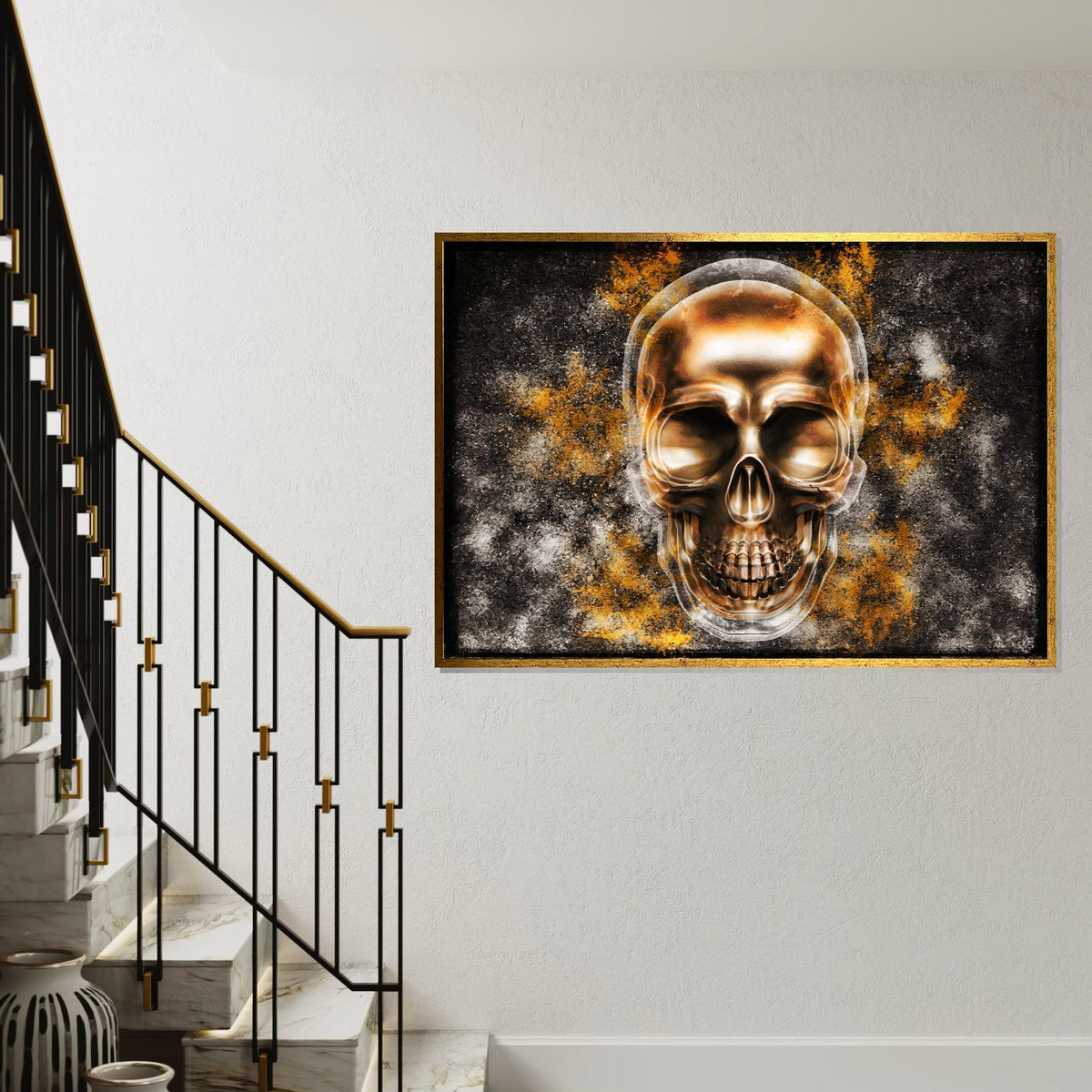 Golden Skull Canvas, Metallic Skull Art, Skull Poster, Wall Art Canvas Design, Abstract Skull Print, Ready To Hang Decoration