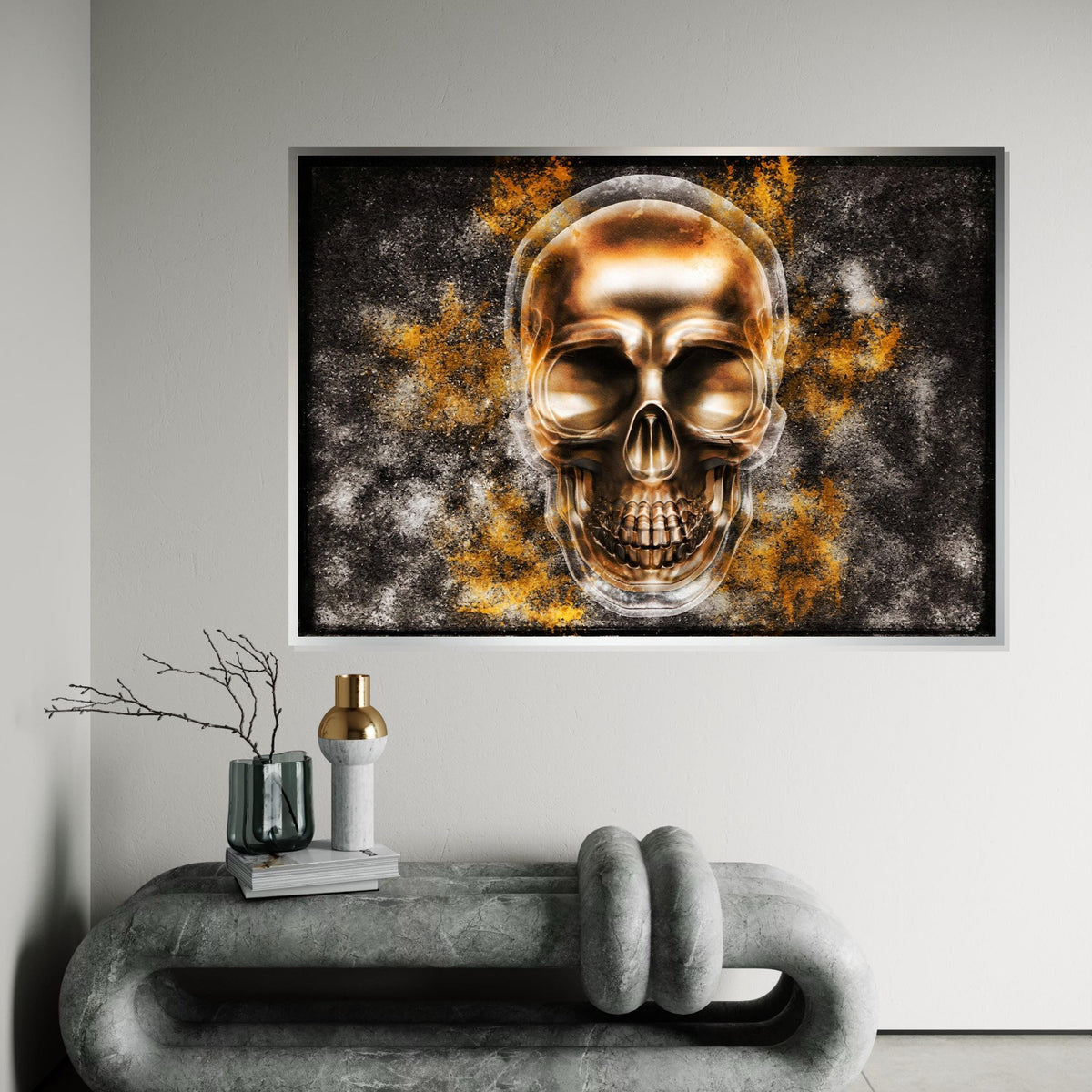 Golden Skull Canvas, Metallic Skull Art, Skull Poster, Wall Art Canvas Design, Abstract Skull Print, Ready To Hang Decoration
