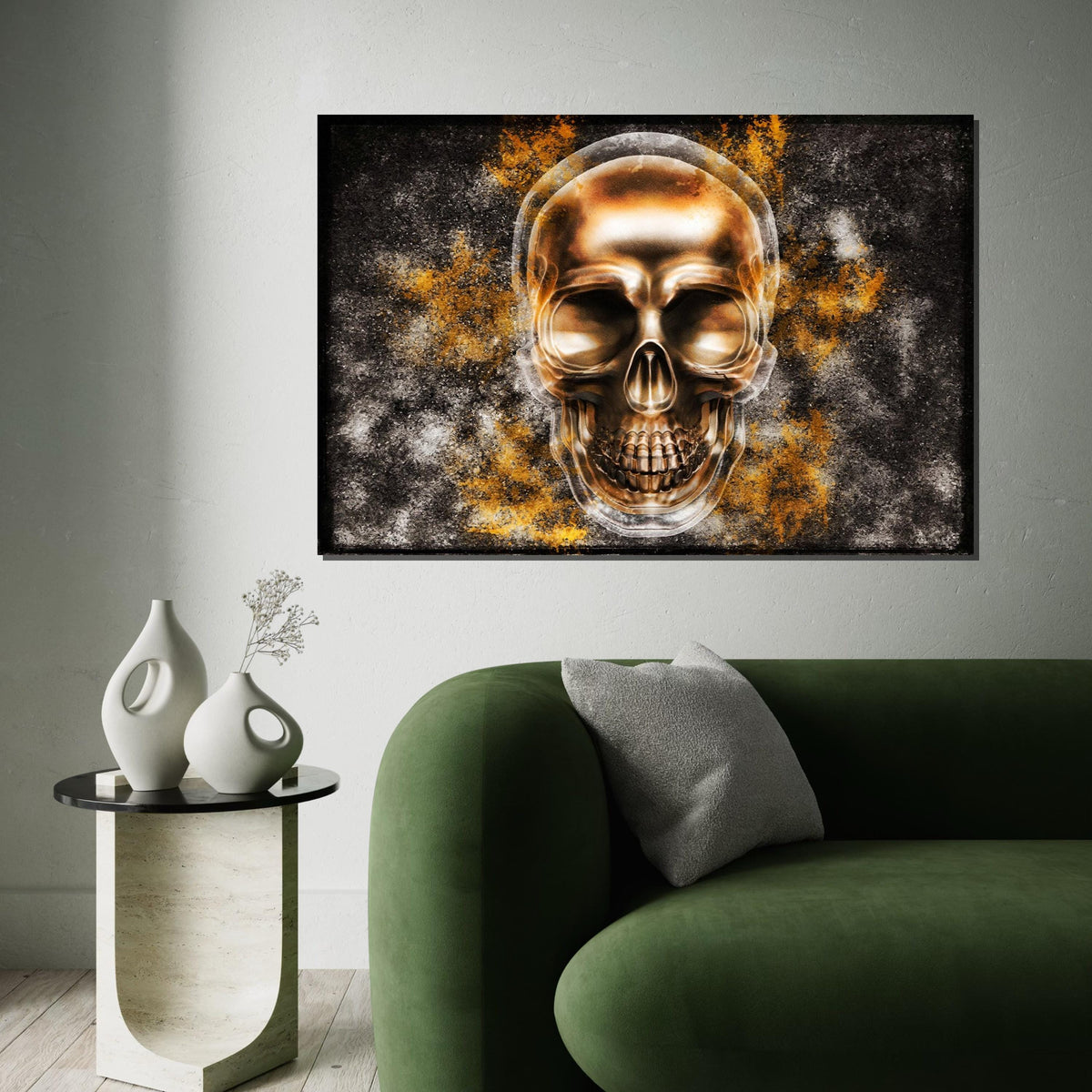 Golden Skull Canvas, Metallic Skull Art, Skull Poster, Wall Art Canvas Design, Abstract Skull Print, Ready To Hang Decoration