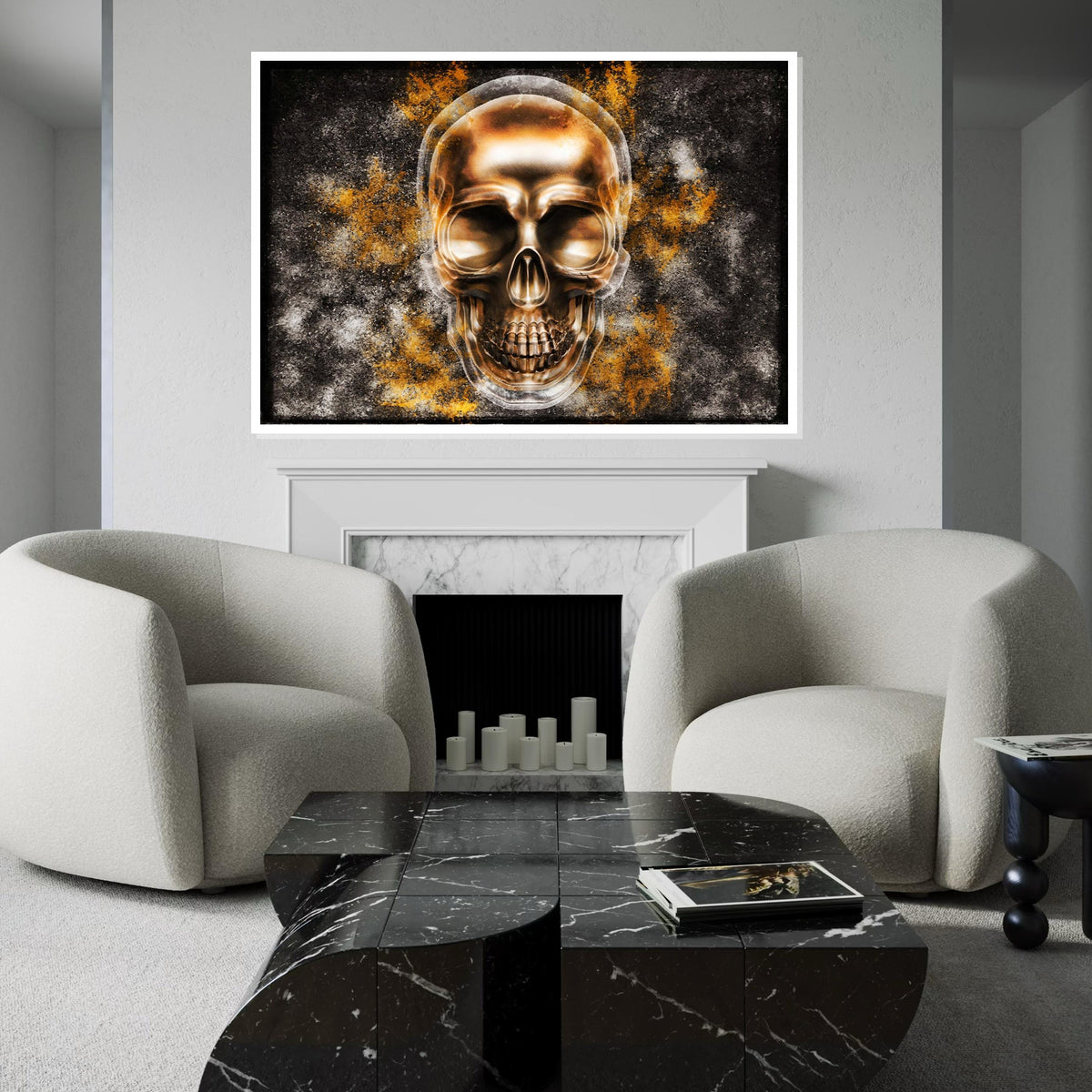 Golden Skull Canvas, Metallic Skull Art, Skull Poster, Wall Art Canvas Design, Abstract Skull Print, Ready To Hang Decoration
