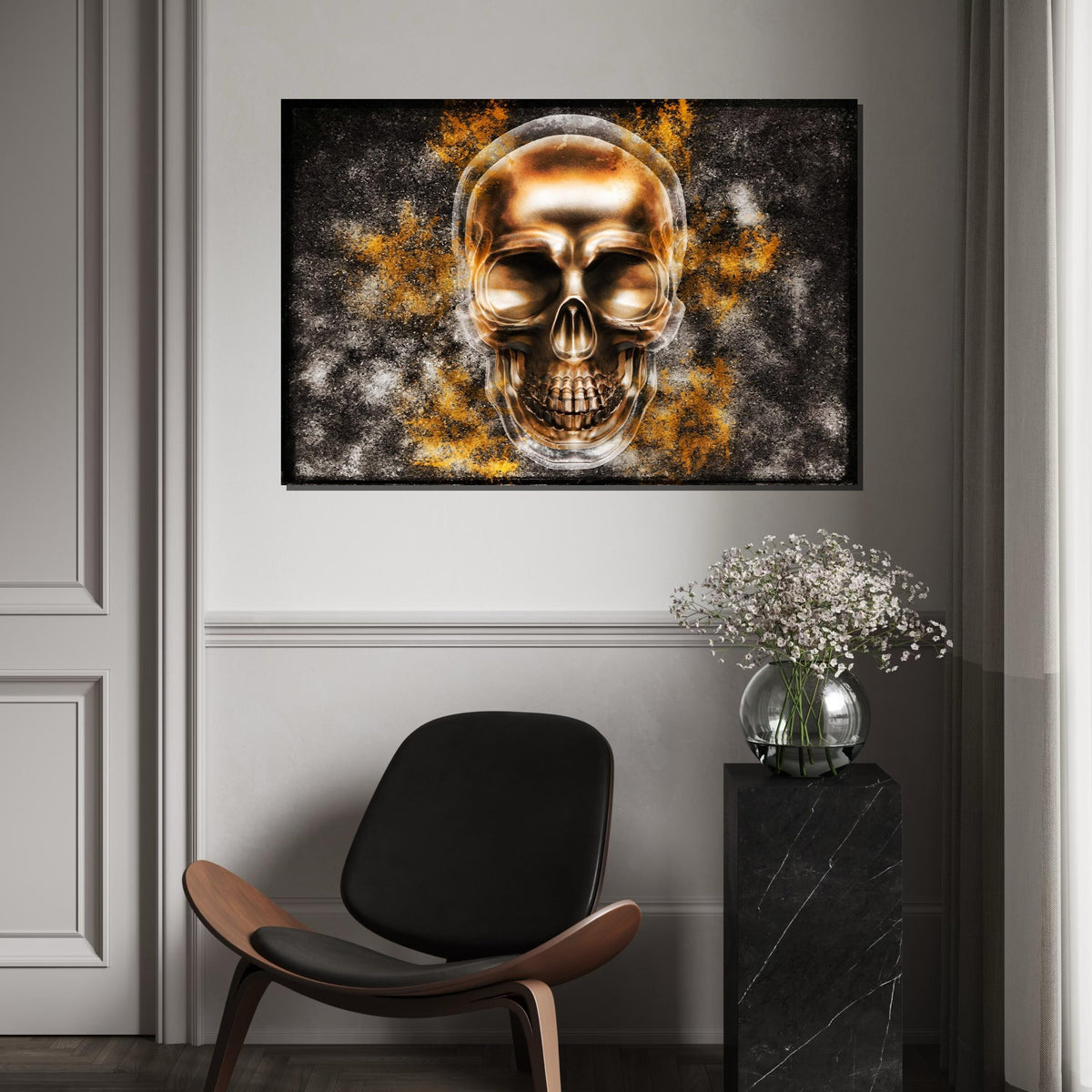 Golden Skull Canvas, Metallic Skull Art, Skull Poster, Wall Art Canvas Design, Abstract Skull Print, Ready To Hang Decoration