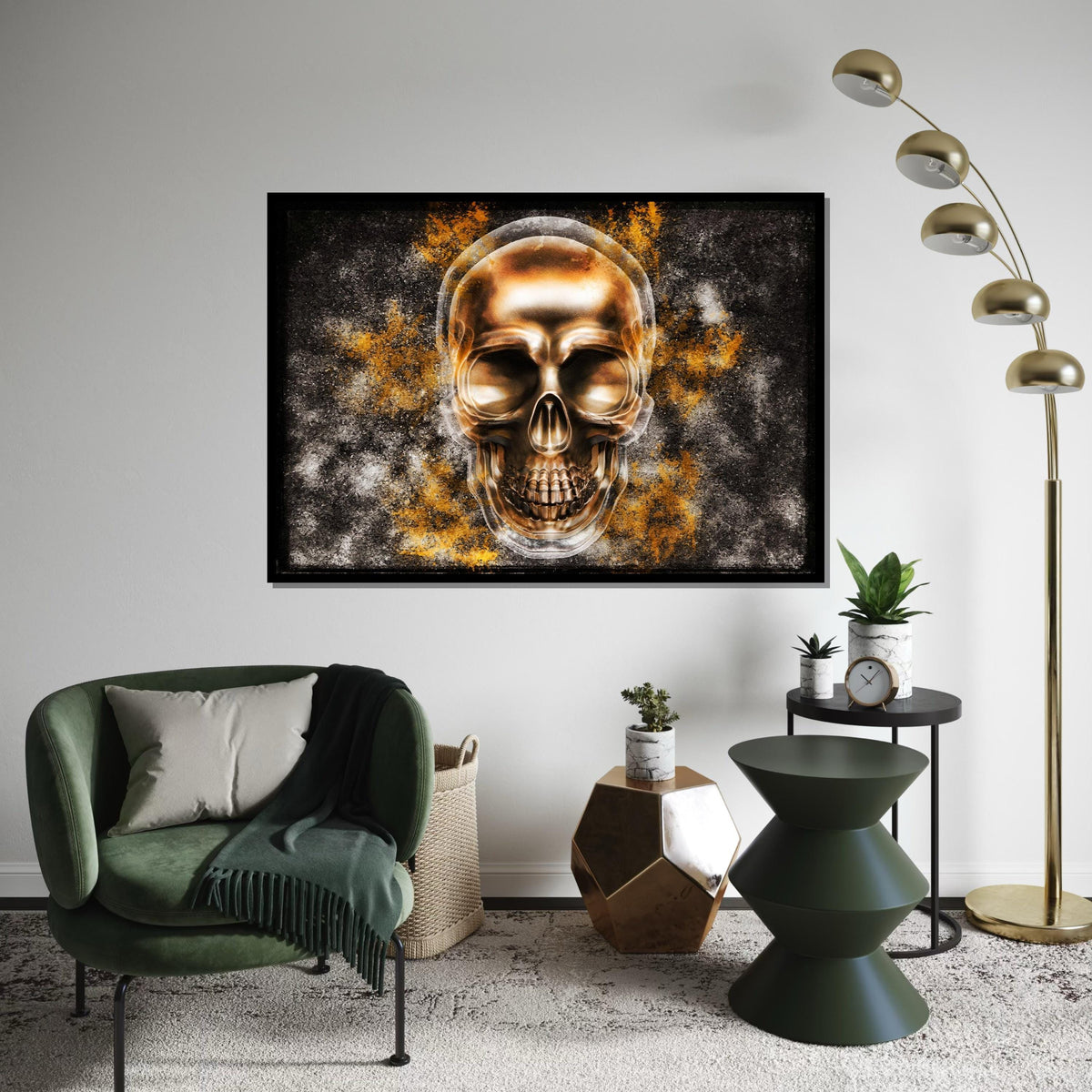 Golden Skull Canvas, Metallic Skull Art, Skull Poster, Wall Art Canvas Design, Abstract Skull Print, Ready To Hang Decoration