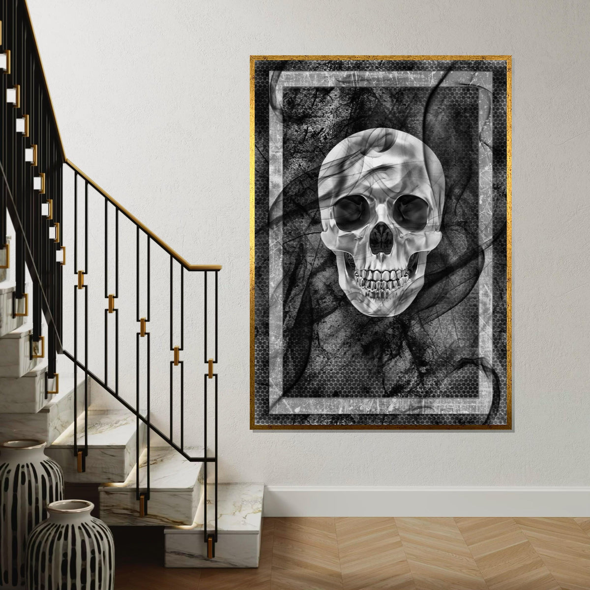 Monochrome Skull Canvas, Gothic Skull Wall Art, Dark Poster, Wall Art Canvas Design, Framed Canvas Ready to Hang Decoration