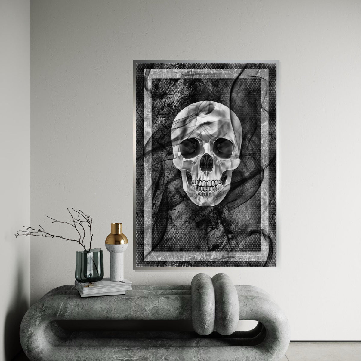 Monochrome Skull Canvas, Gothic Skull Wall Art, Dark Poster, Wall Art Canvas Design, Framed Canvas Ready to Hang Decoration
