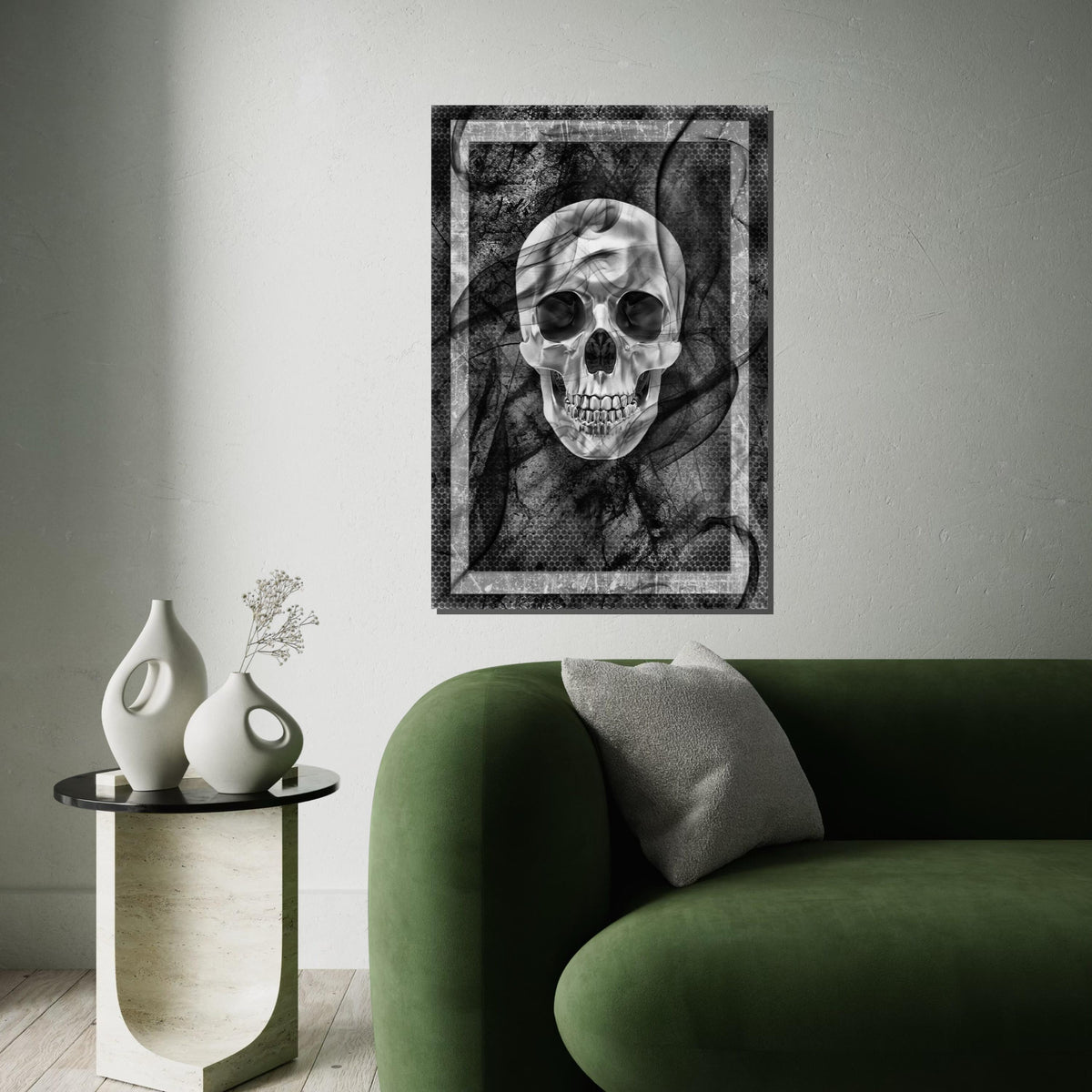 Monochrome Skull Canvas, Gothic Skull Wall Art, Dark Poster, Wall Art Canvas Design, Framed Canvas Ready to Hang Decoration