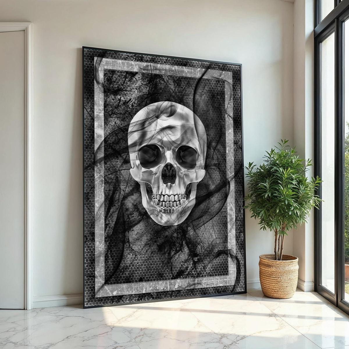 Monochrome Skull Canvas, Gothic Skull Wall Art, Dark Poster, Wall Art Canvas Design, Framed Canvas Ready to Hang Decoration