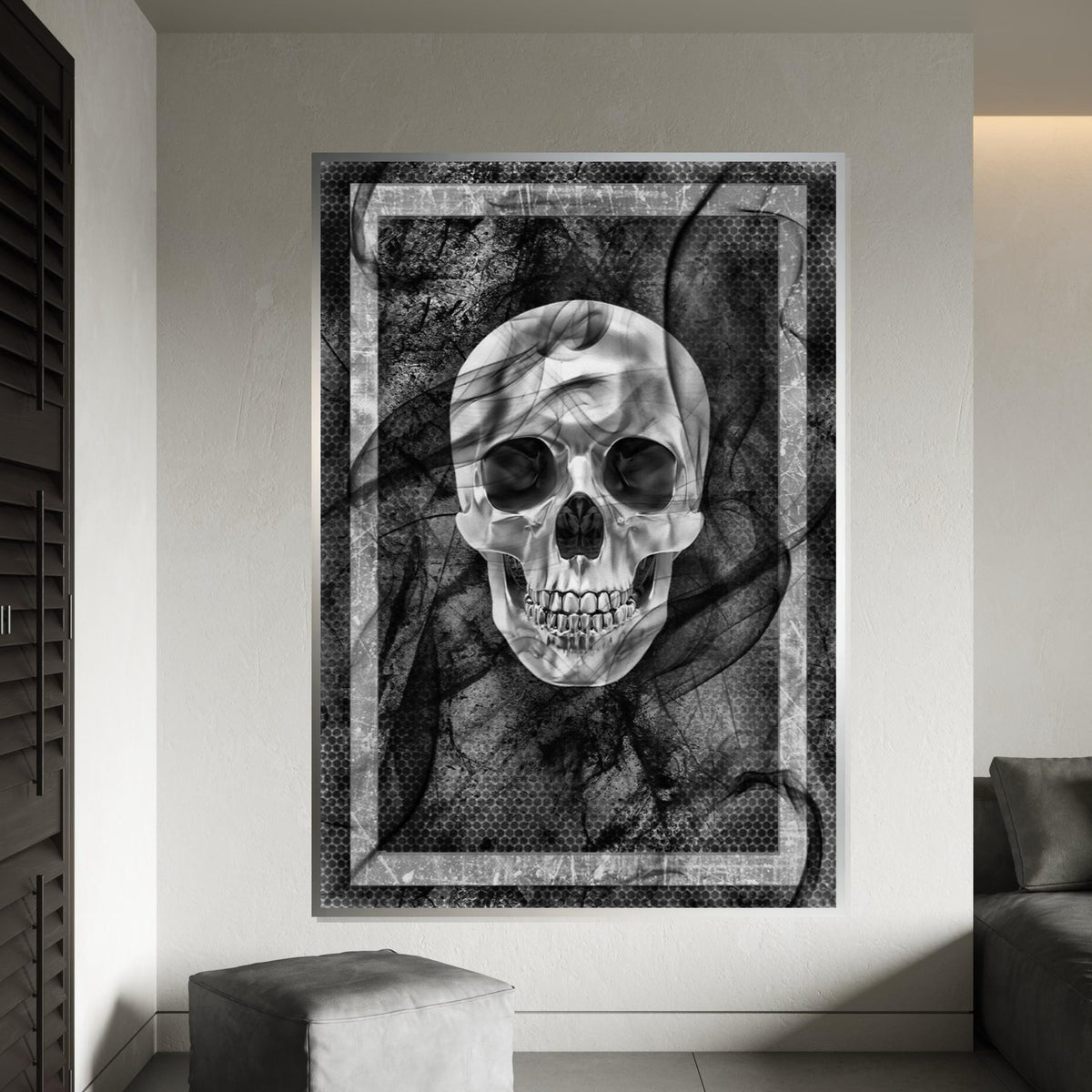 Monochrome Skull Canvas, Gothic Skull Wall Art, Dark Poster, Wall Art Canvas Design, Framed Canvas Ready to Hang Decoration