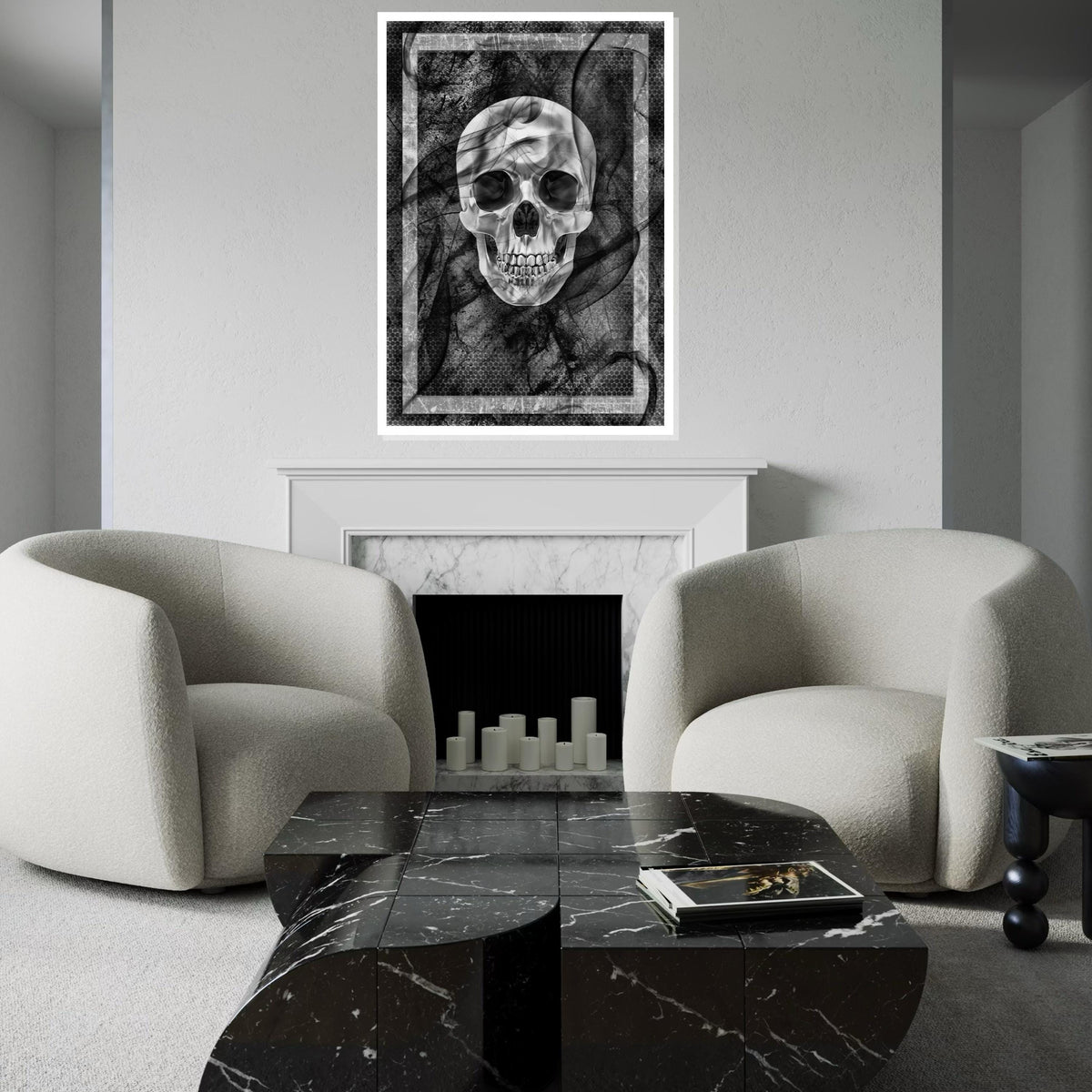 Monochrome Skull Canvas, Gothic Skull Wall Art, Dark Poster, Wall Art Canvas Design, Framed Canvas Ready to Hang Decoration